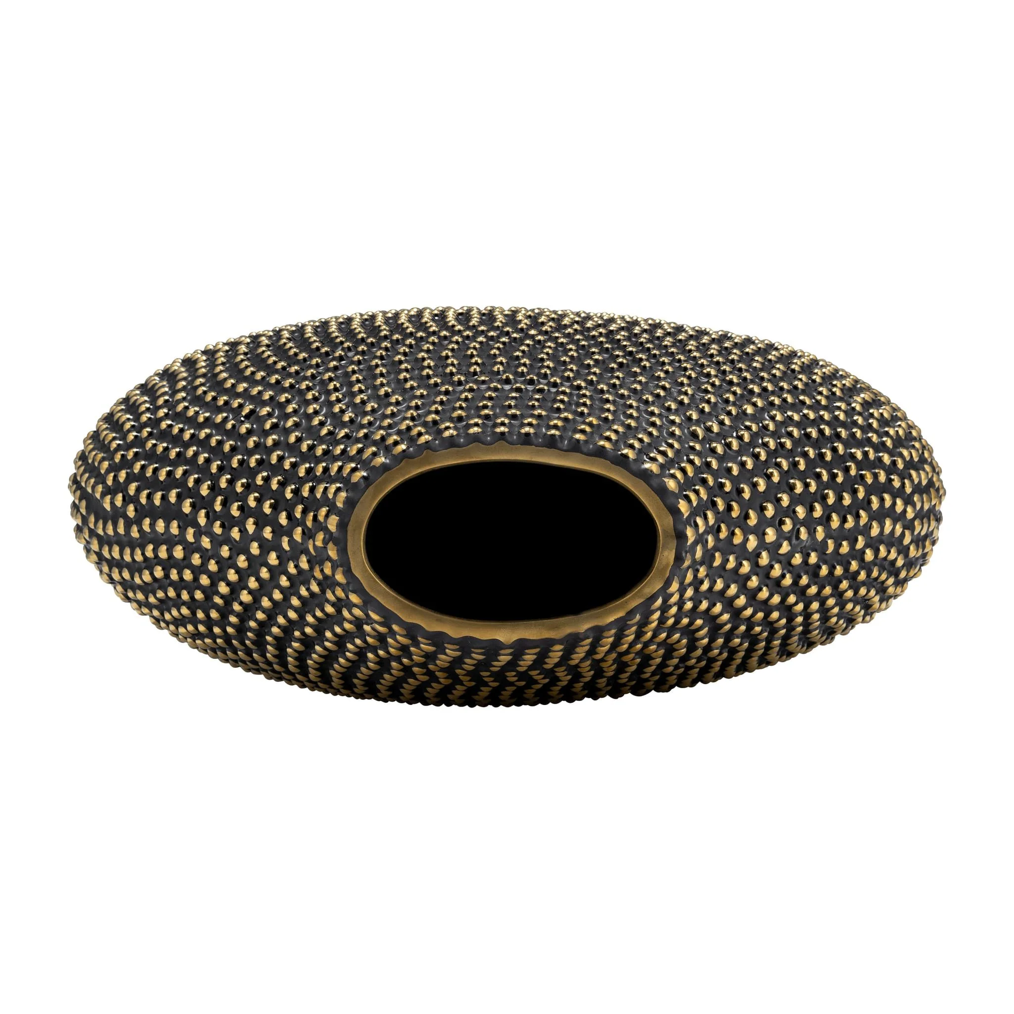 Ceramic 16" Beaded Vase, Black/gold - Image 6