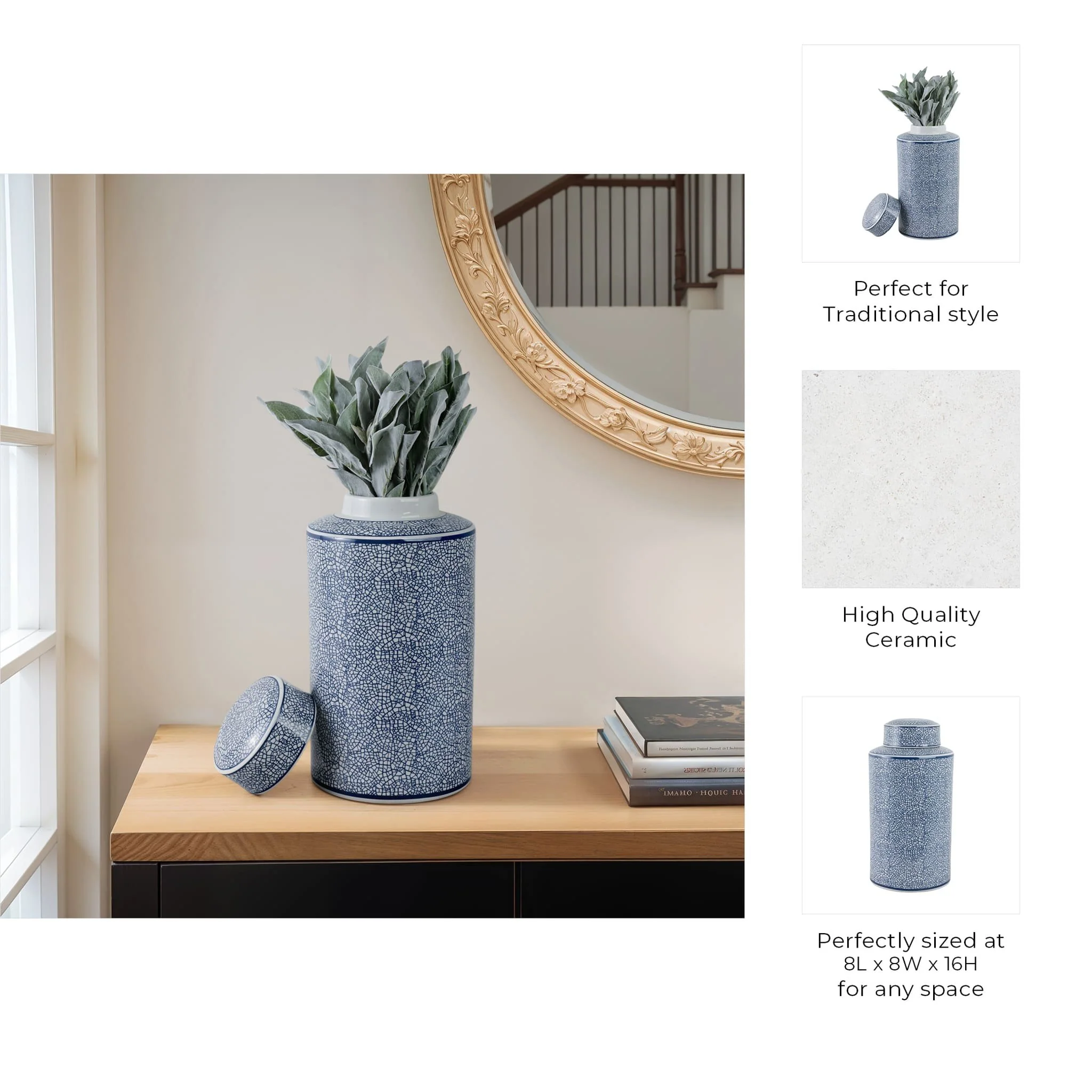 Ceramic 16" Jar, Crackle Blue - Image 9