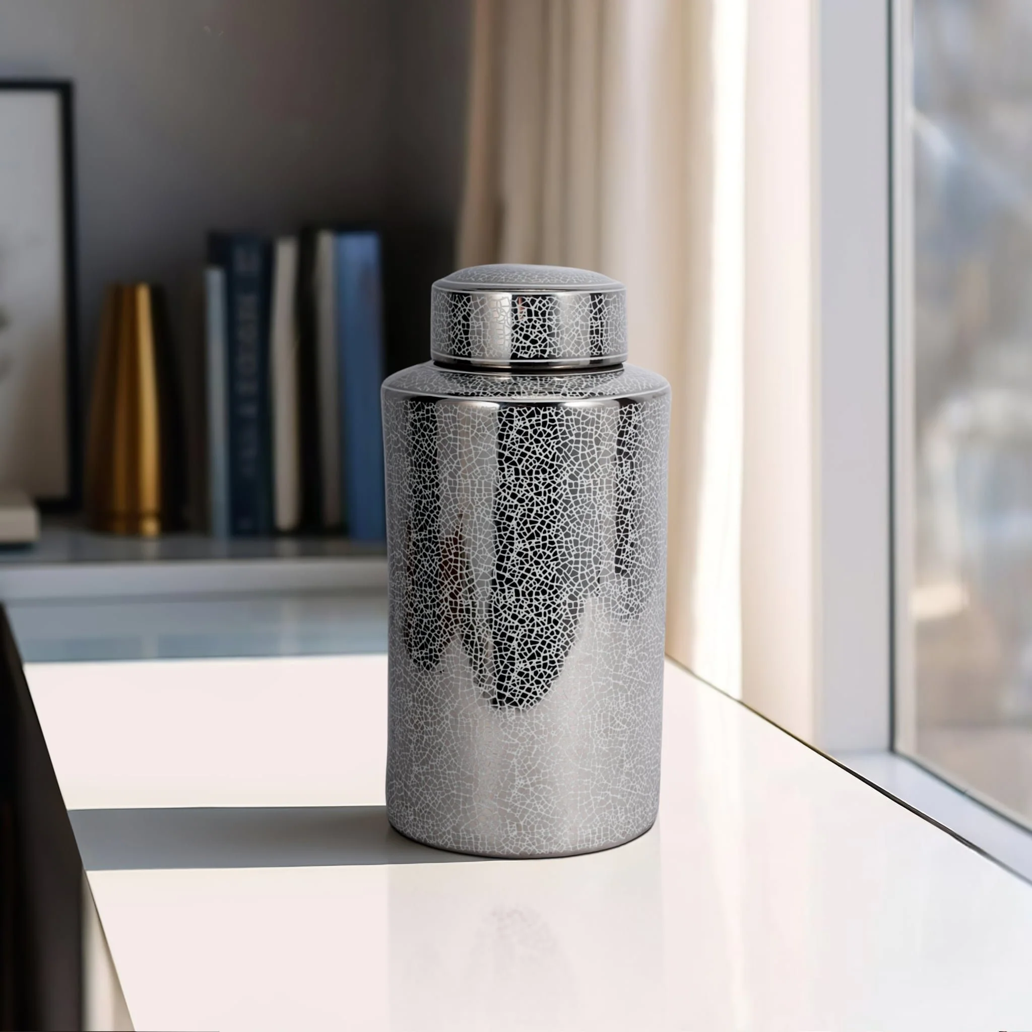 Ceramic 16" Jar, Crackle Silver - Image 11