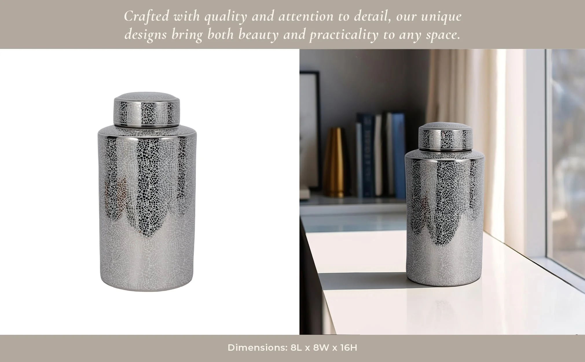 Ceramic 16" Jar, Crackle Silver - Image 12
