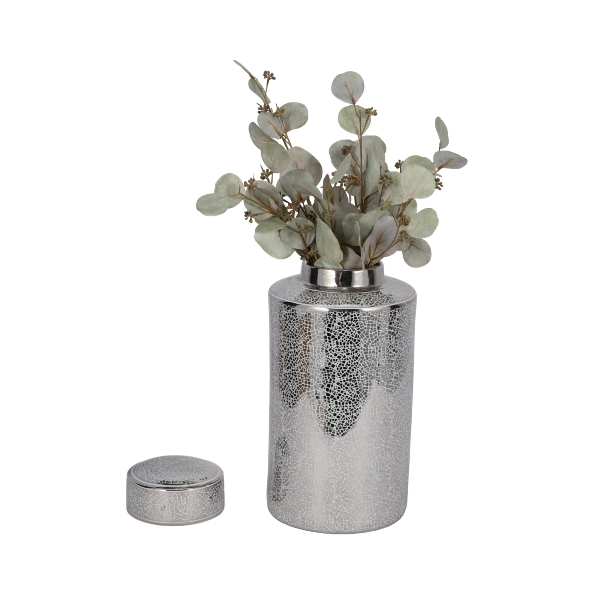 Ceramic 16" Jar, Crackle Silver - Image 2