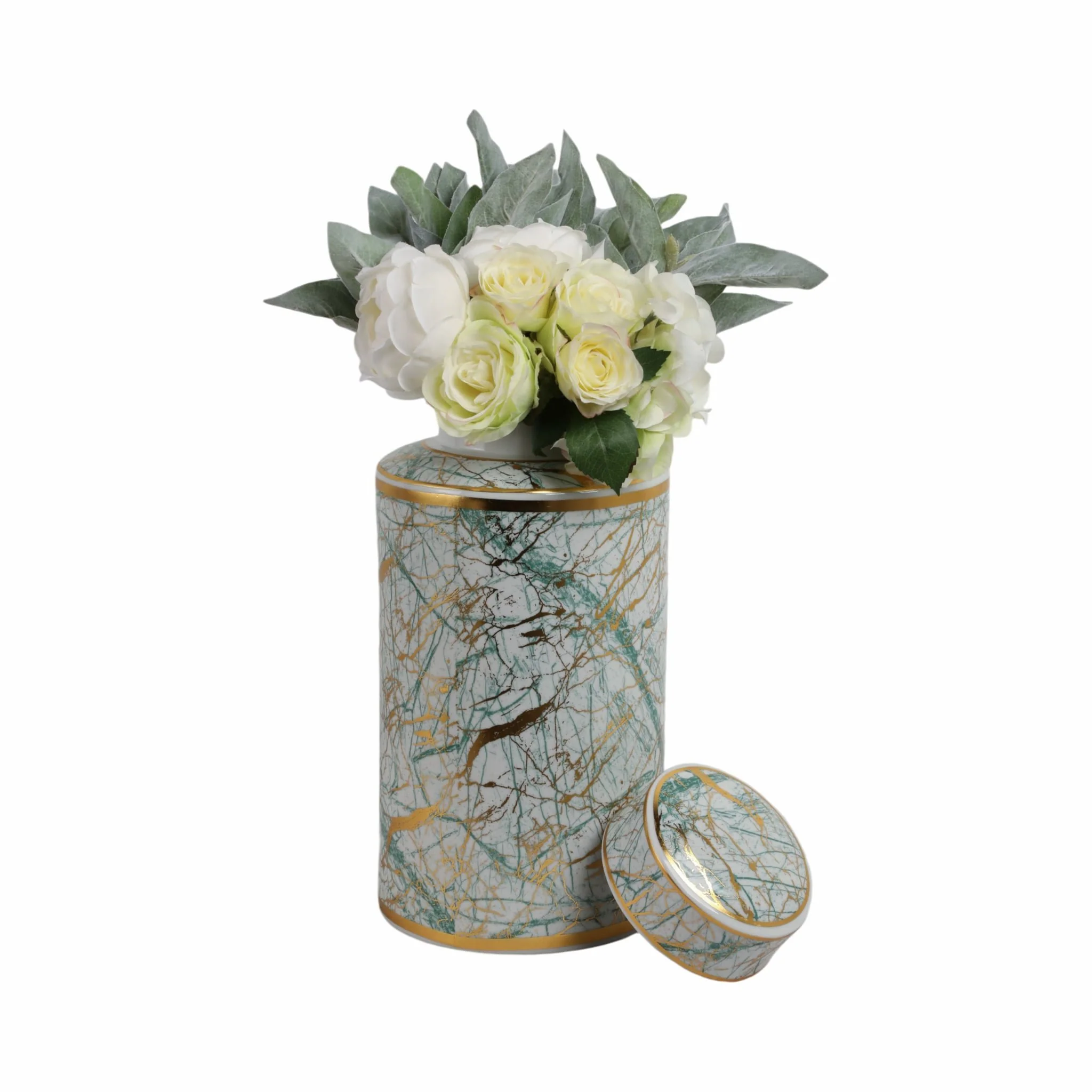 Ceramic 16" Jar With Gold Lid, Green - Image 2