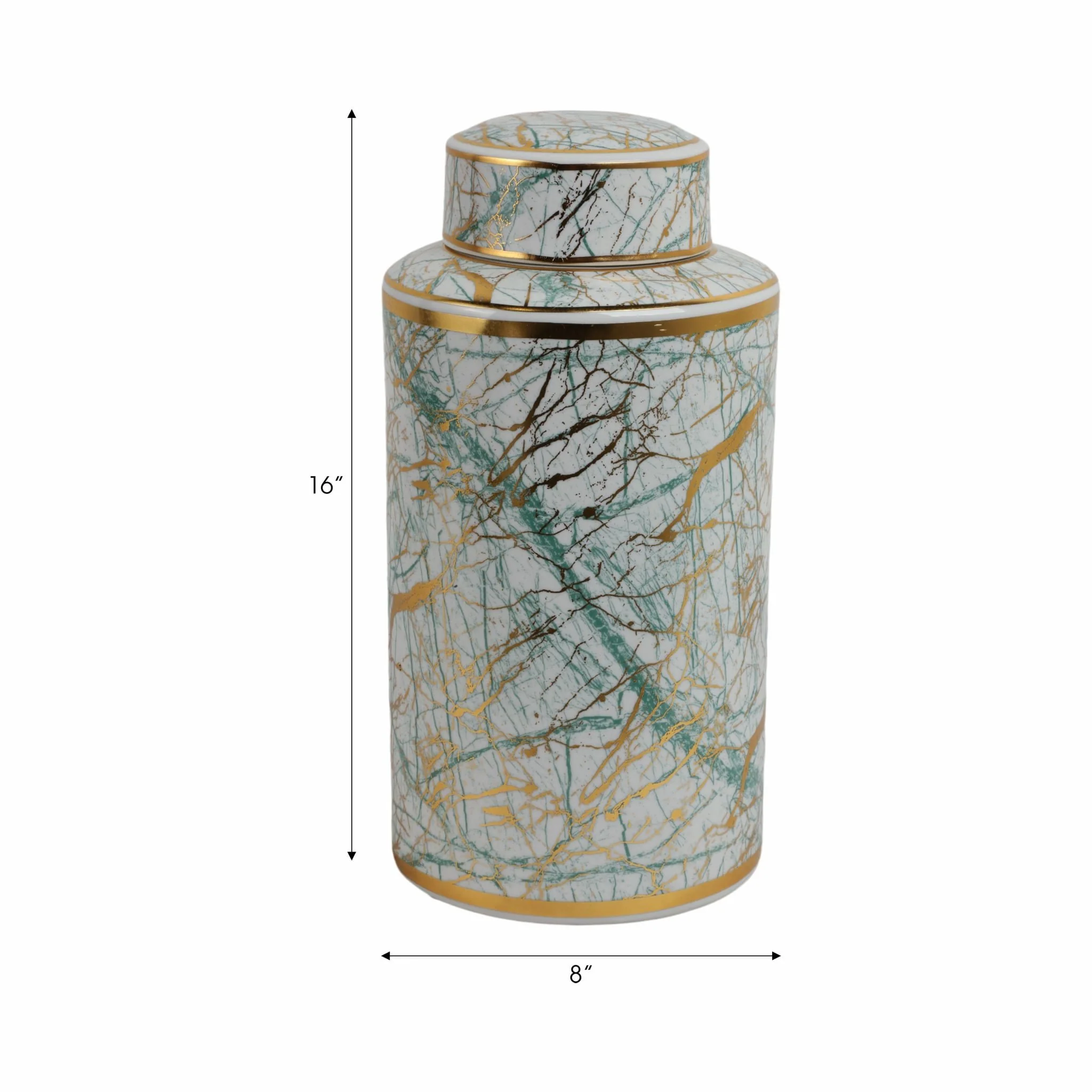 Ceramic 16" Jar With Gold Lid, Green - Image 8