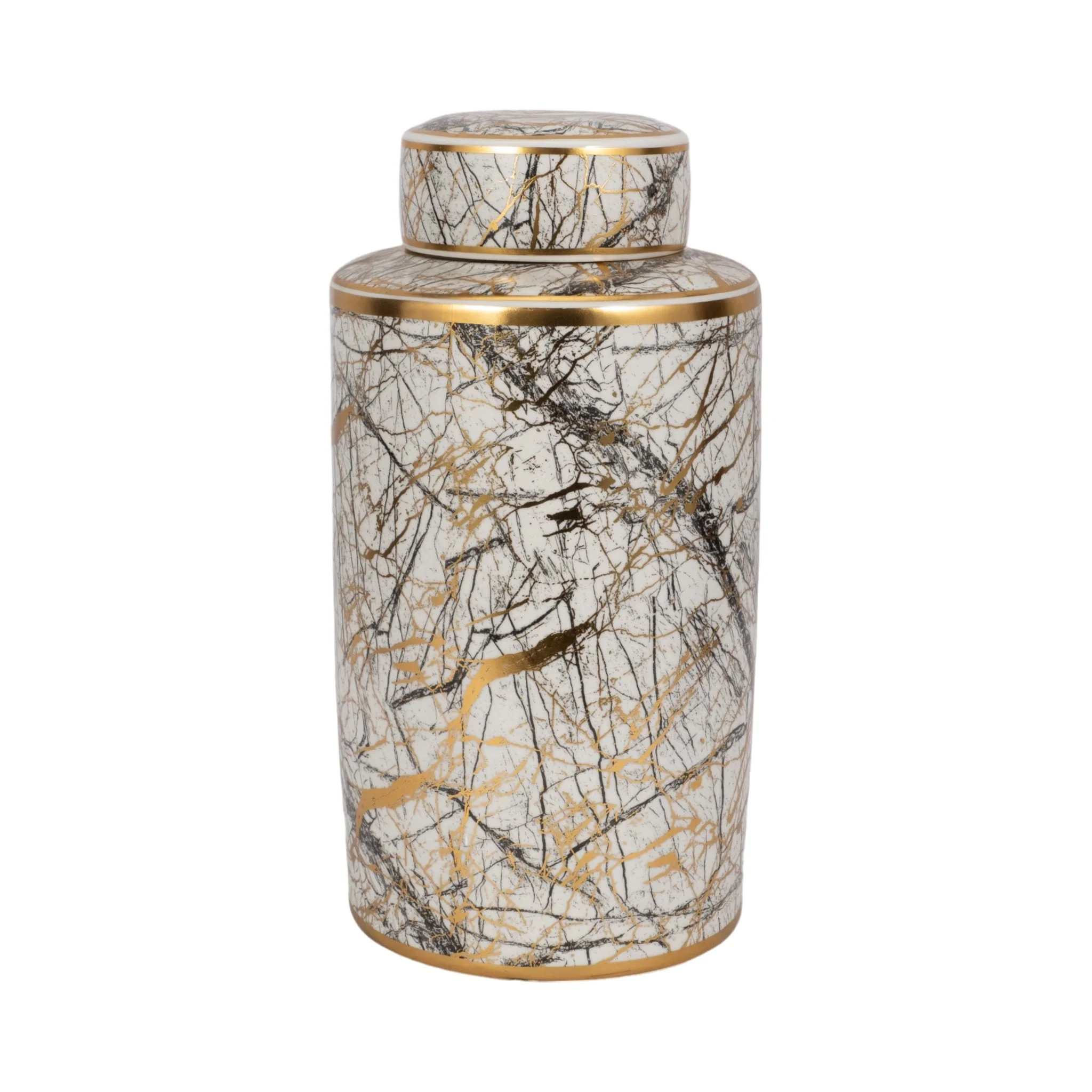 Ceramic 16" Jar With Gold Lid, White - Image 3