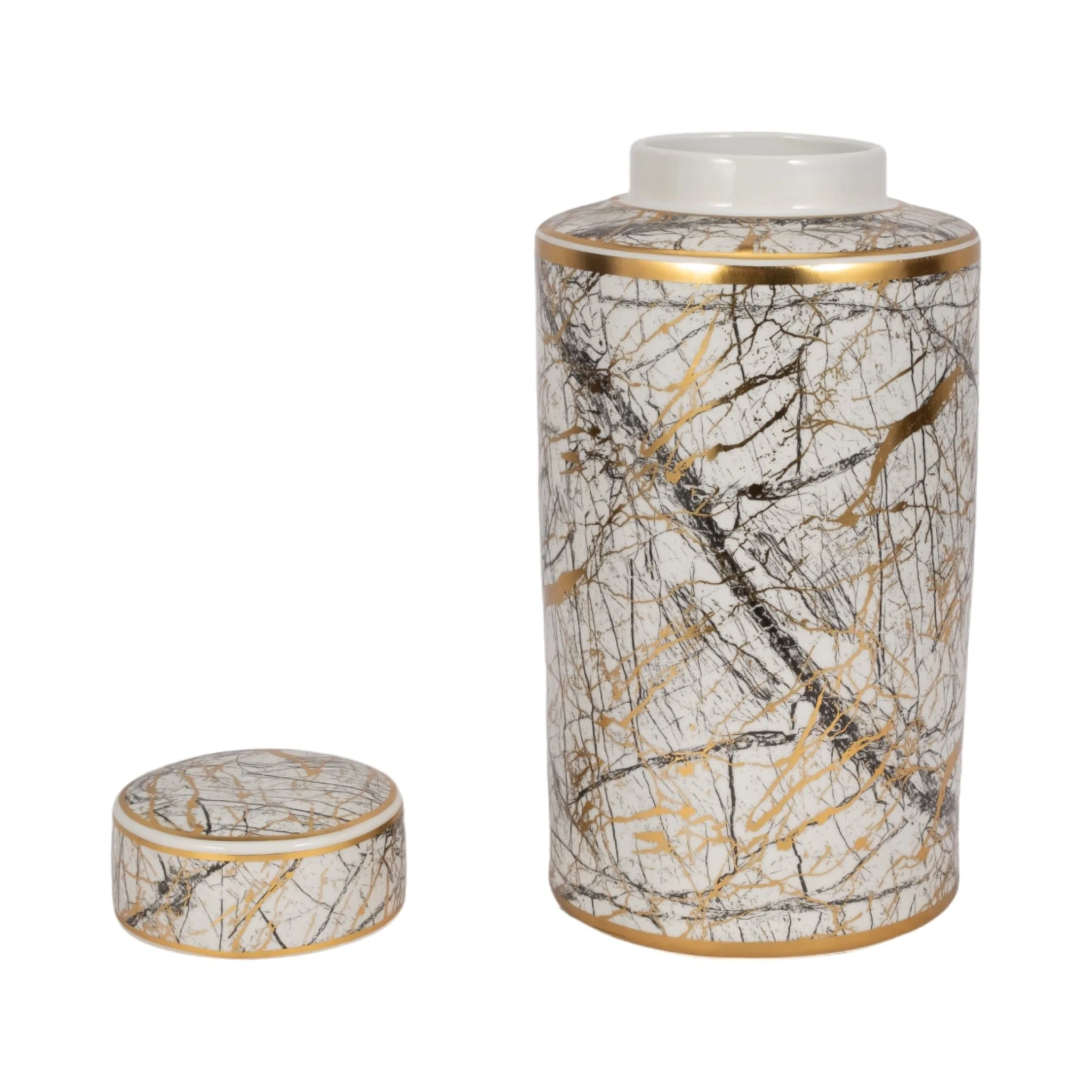 Ceramic 16" Jar With Gold Lid, White - Image 4