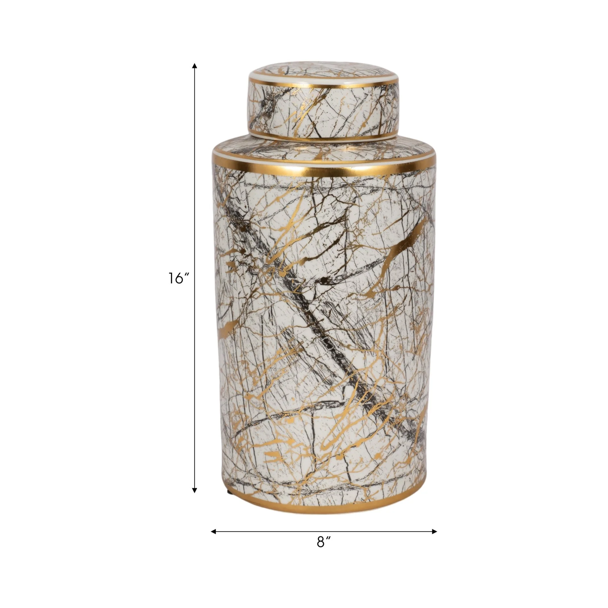 Ceramic 16" Jar With Gold Lid, White - Image 8
