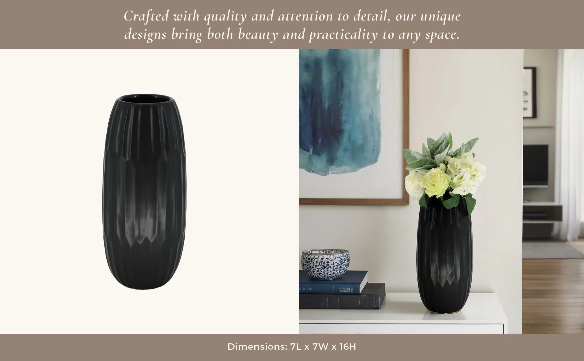 Ceramic 16" Vase , Black - Image 11