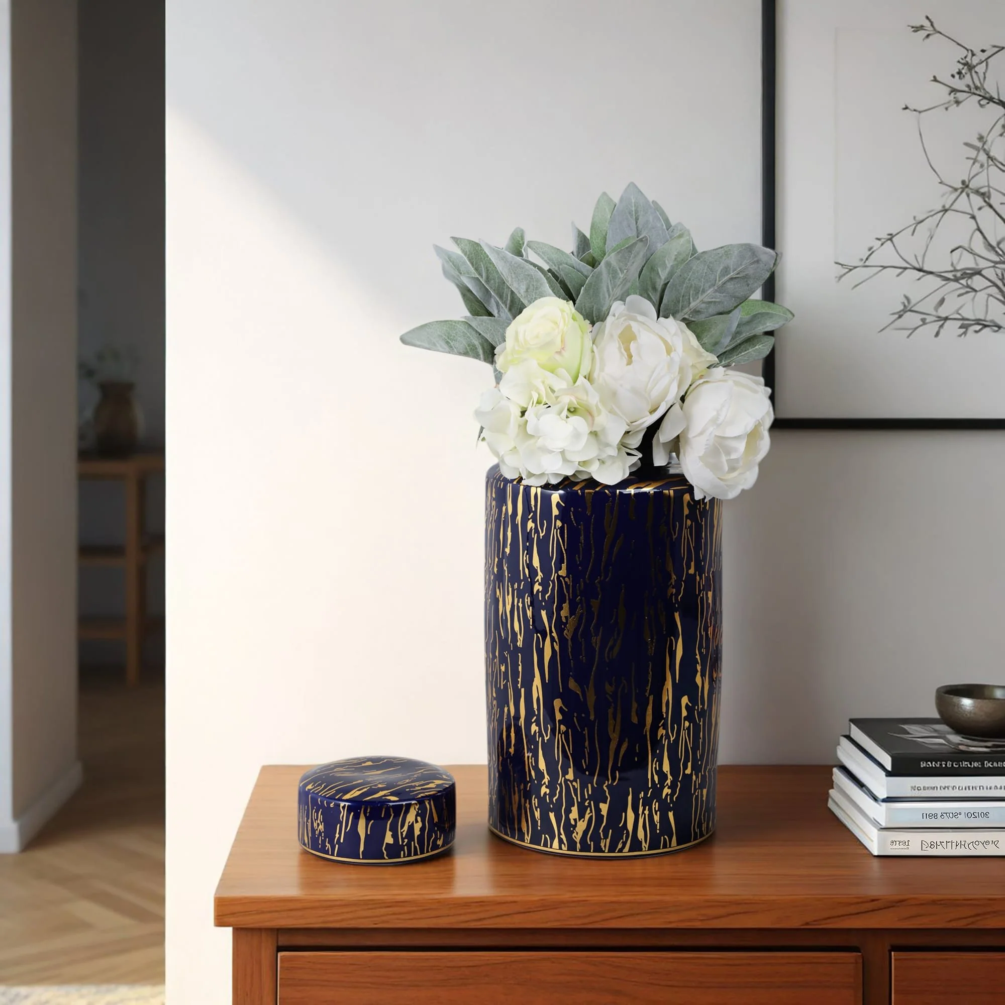 Ceramic 16"h Jar, Blue/gold - Image 10