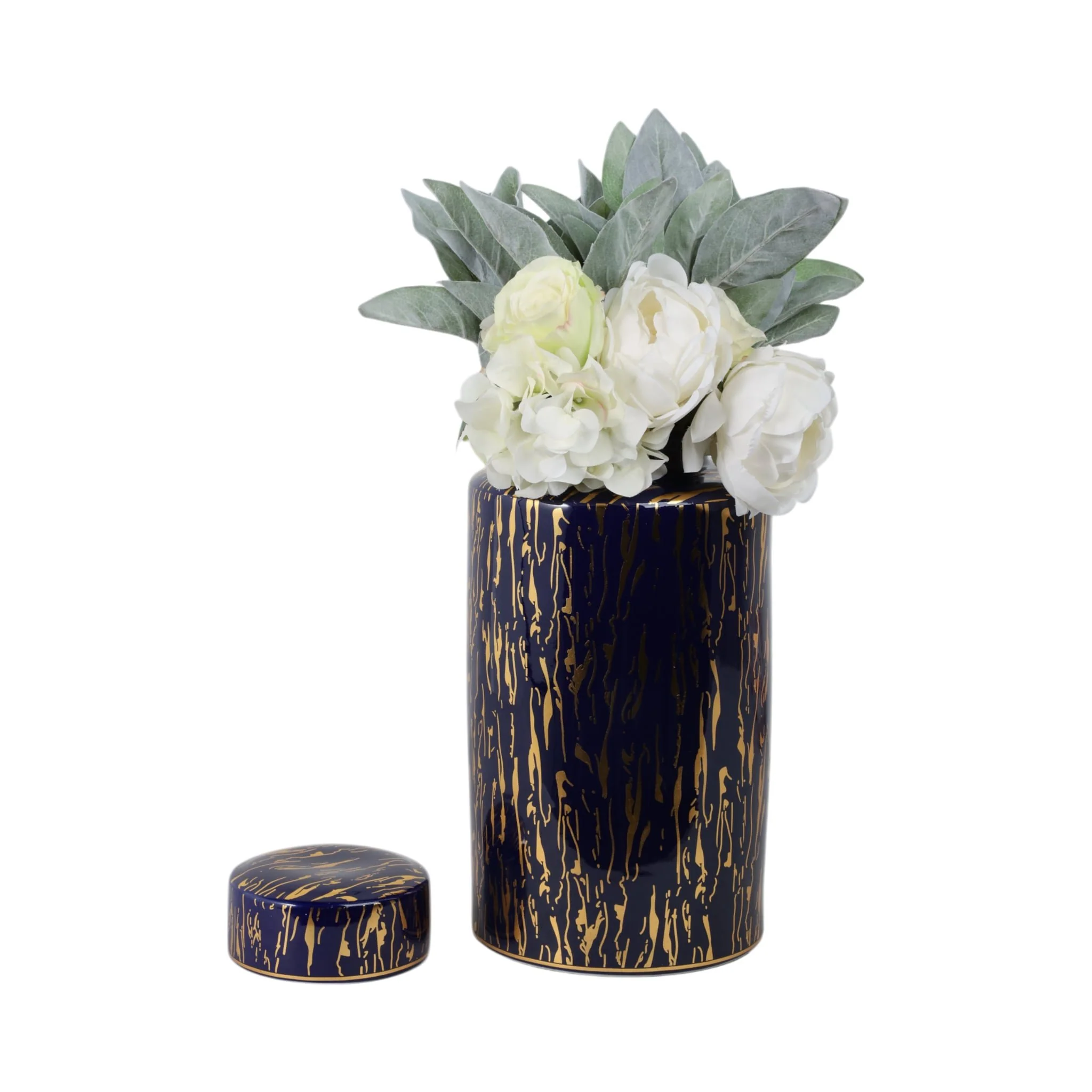 Ceramic 16"h Jar, Blue/gold - Image 2