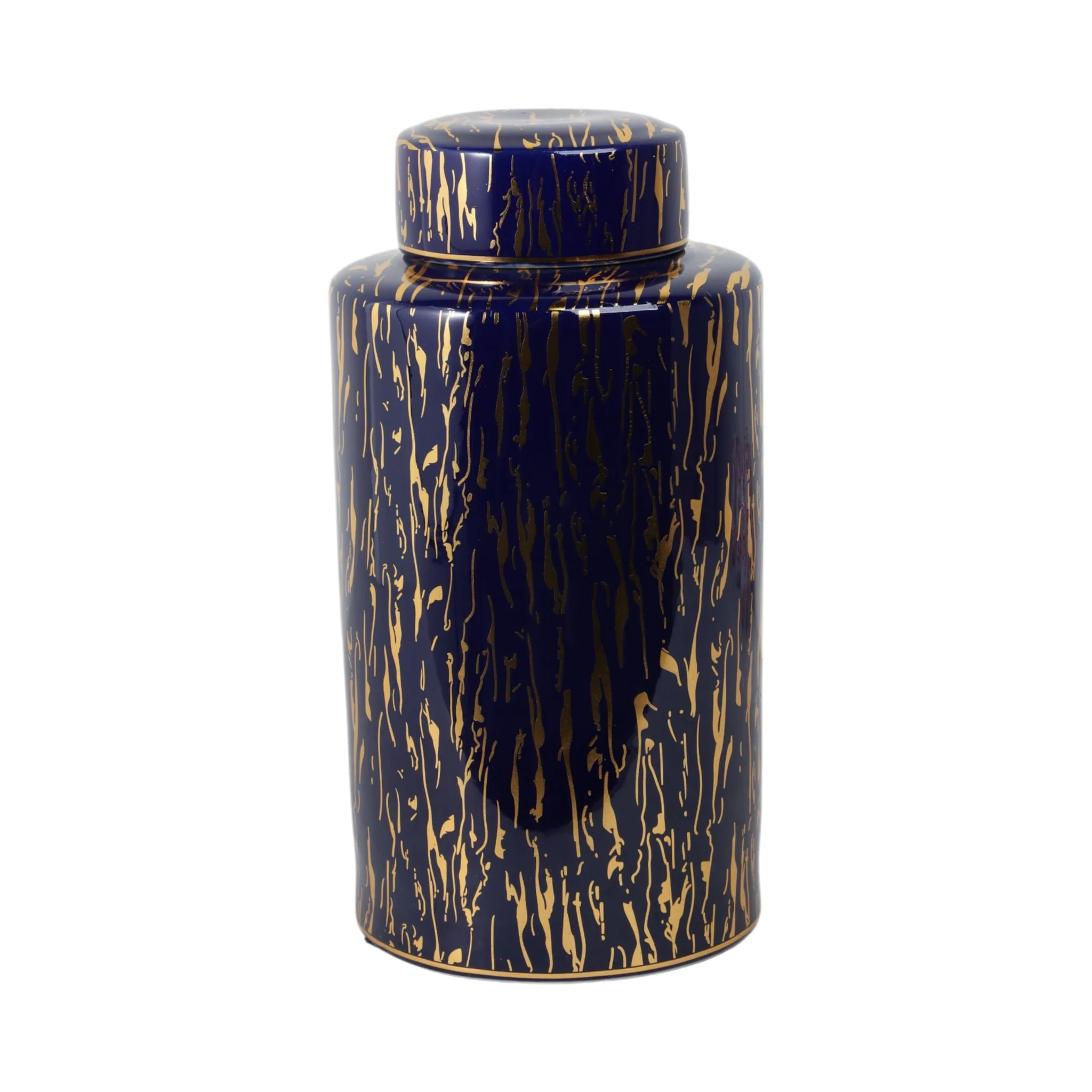 Ceramic 16"h Jar, Blue/gold - Image 3