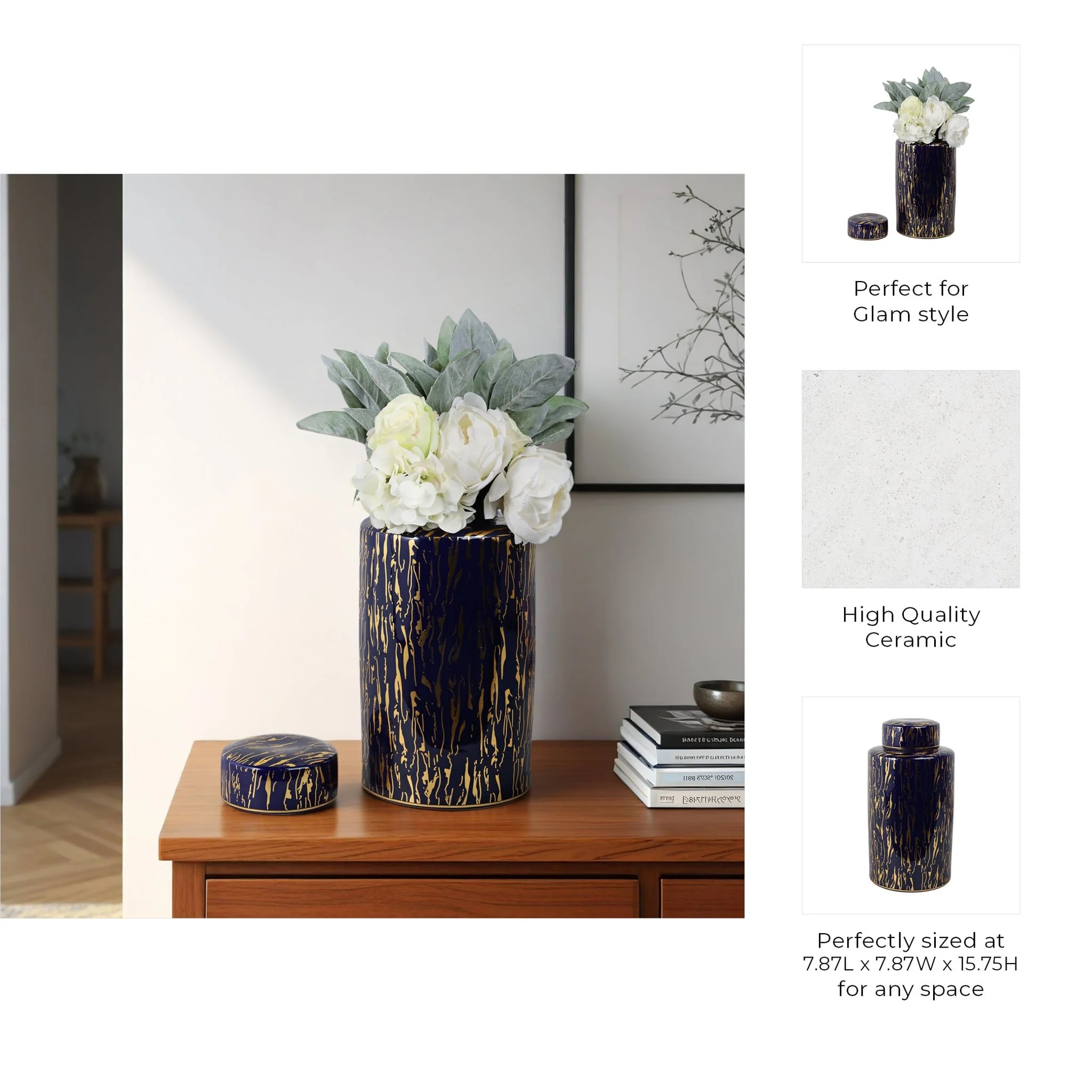 Ceramic 16"h Jar, Blue/gold - Image 9
