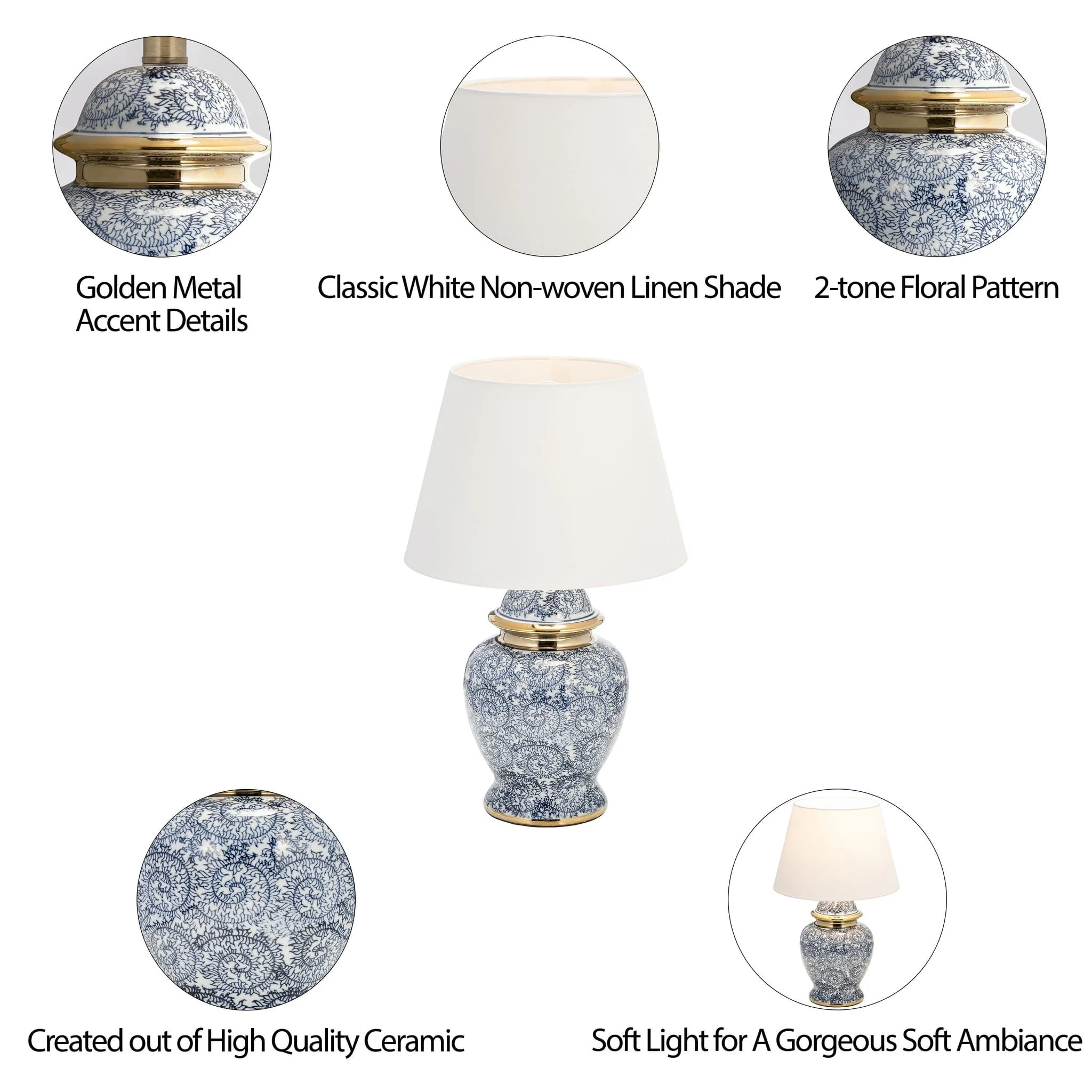 Ceramic 19" Chinoiserie Table Lamp, Blue/gold - Image 7