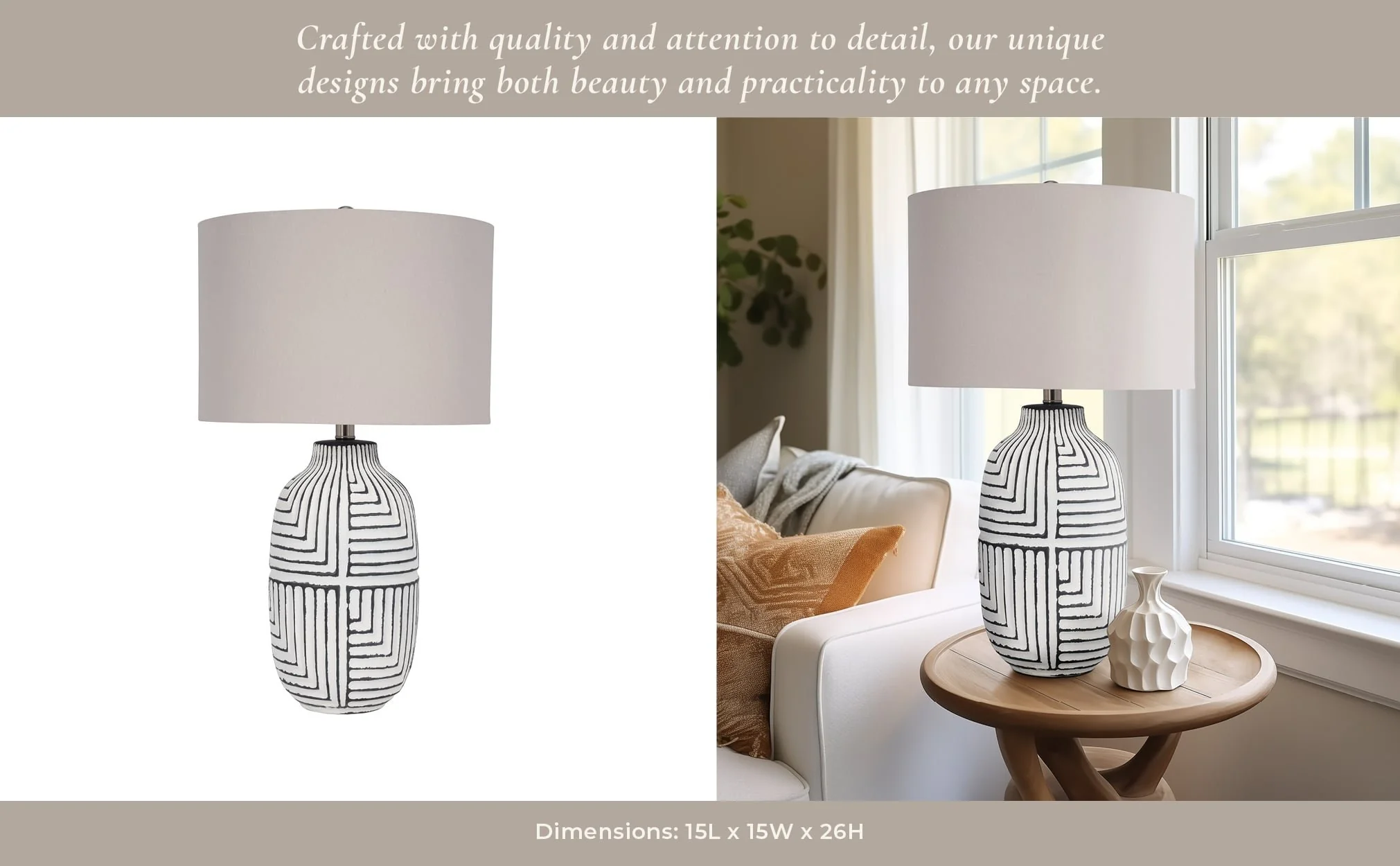 Ceramic, 26" Tribal Textured Table Lamp, White - Image 12