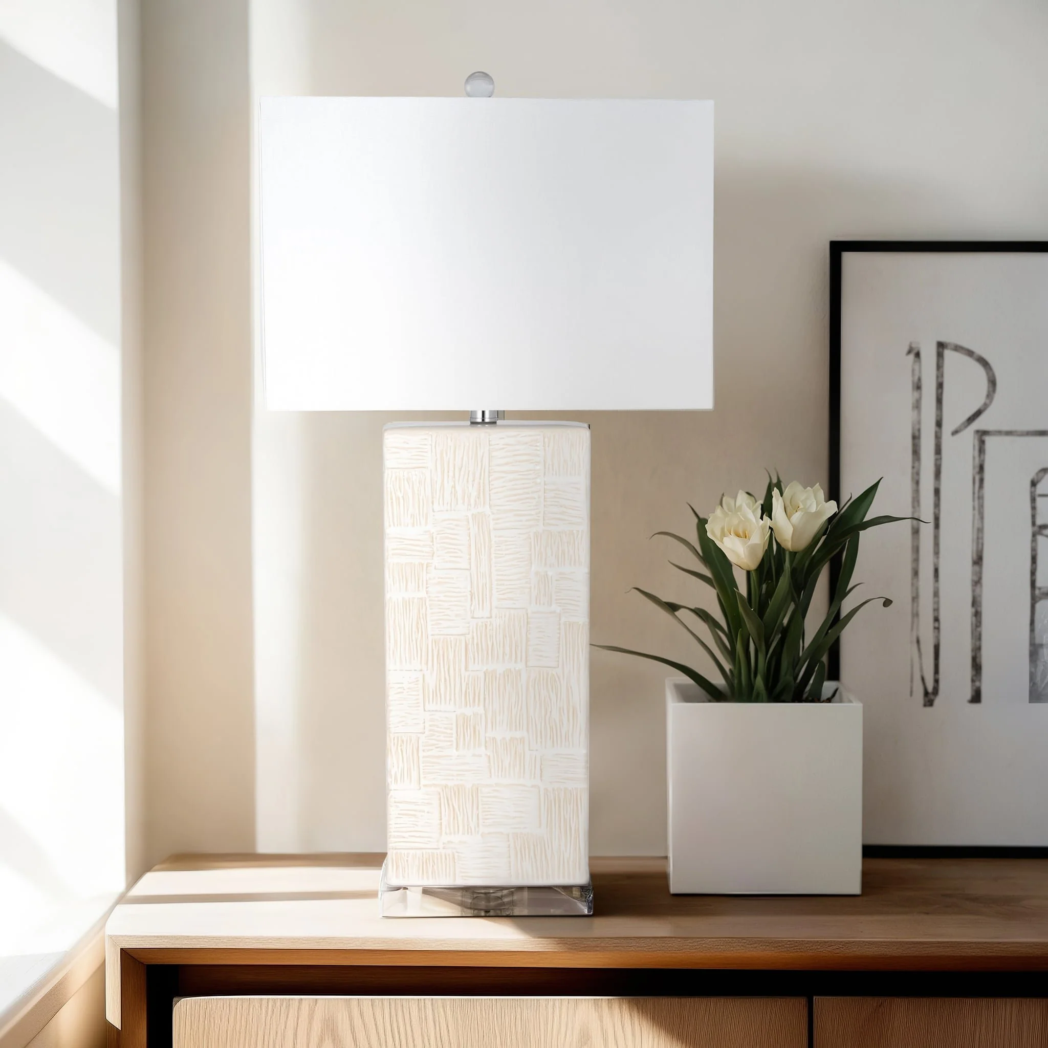 Ceramic 31'' Textured Table Lamp, White - Image 9