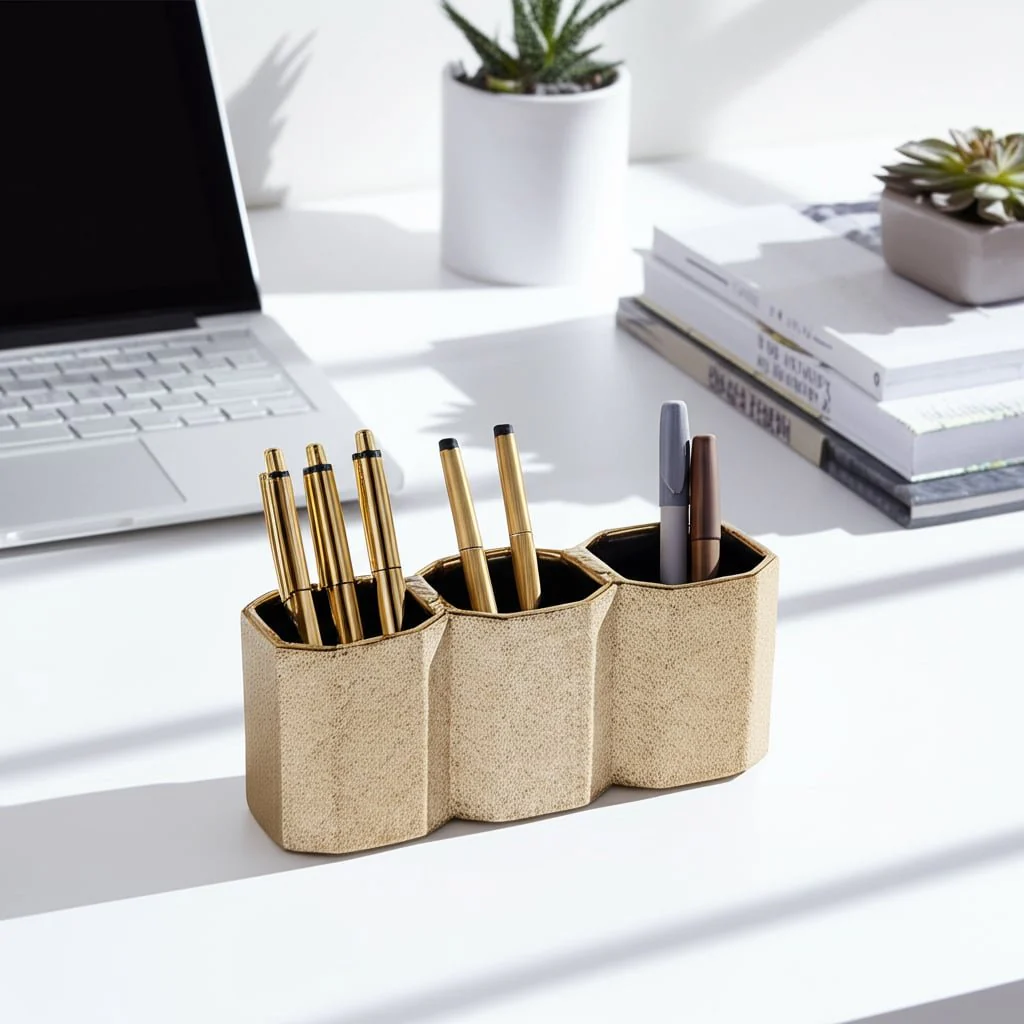 Ceramic 4" 3-cup Pencil Holder, Champagne - Image 11
