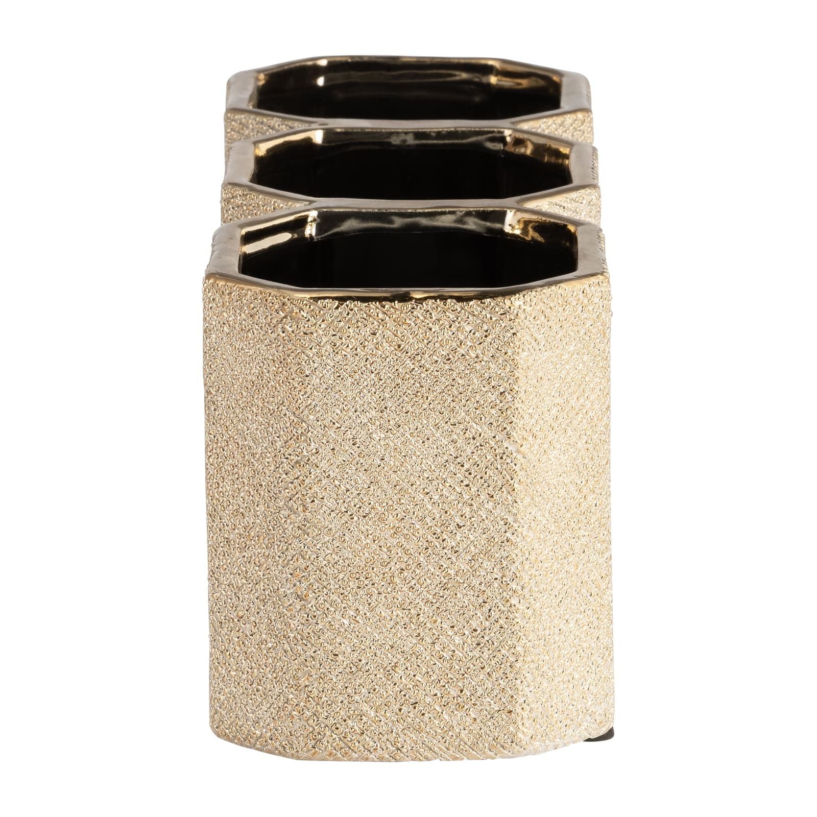 Ceramic 4" 3-cup Pencil Holder, Champagne - Image 3