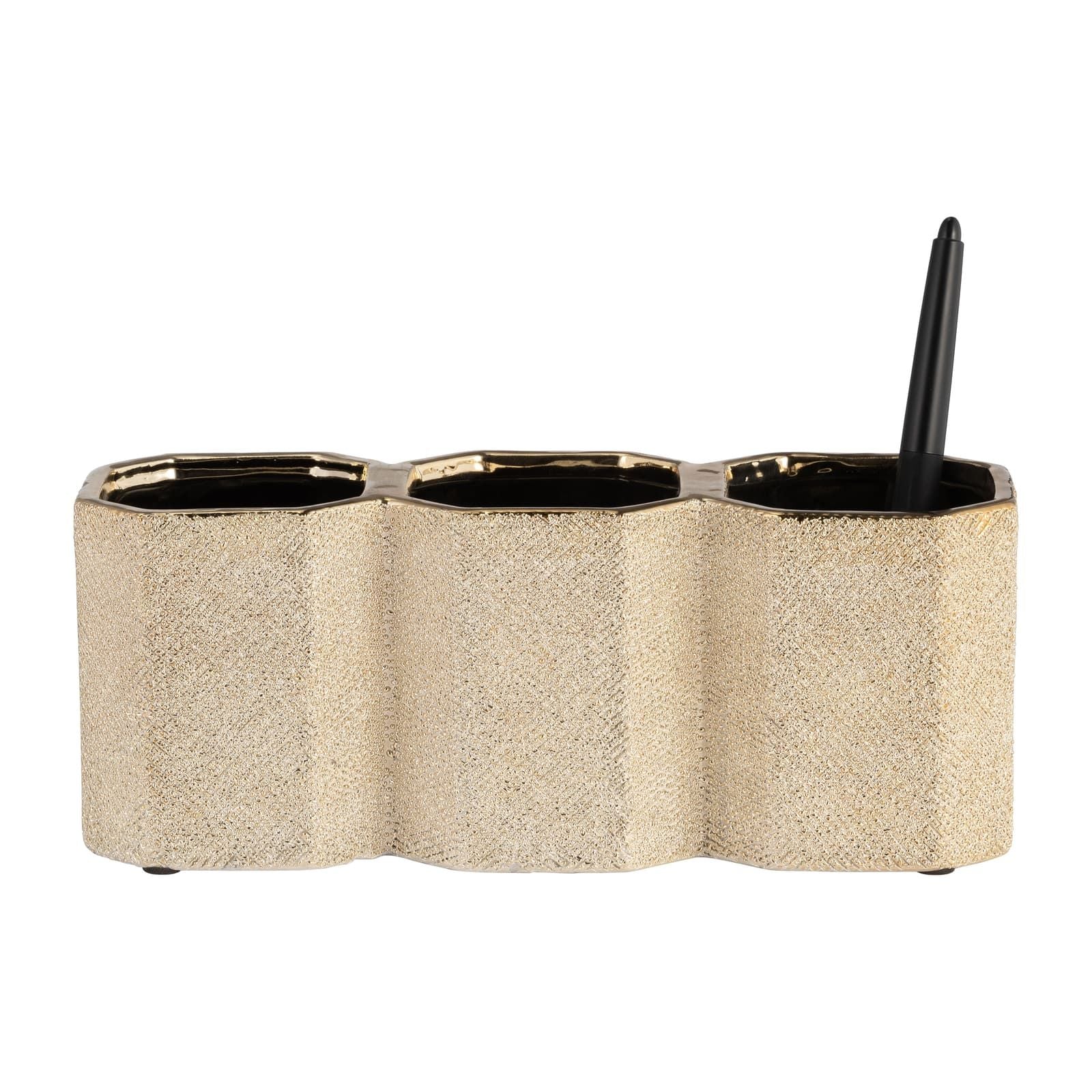 Ceramic 4" 3-cup Pencil Holder, Champagne - Image 4