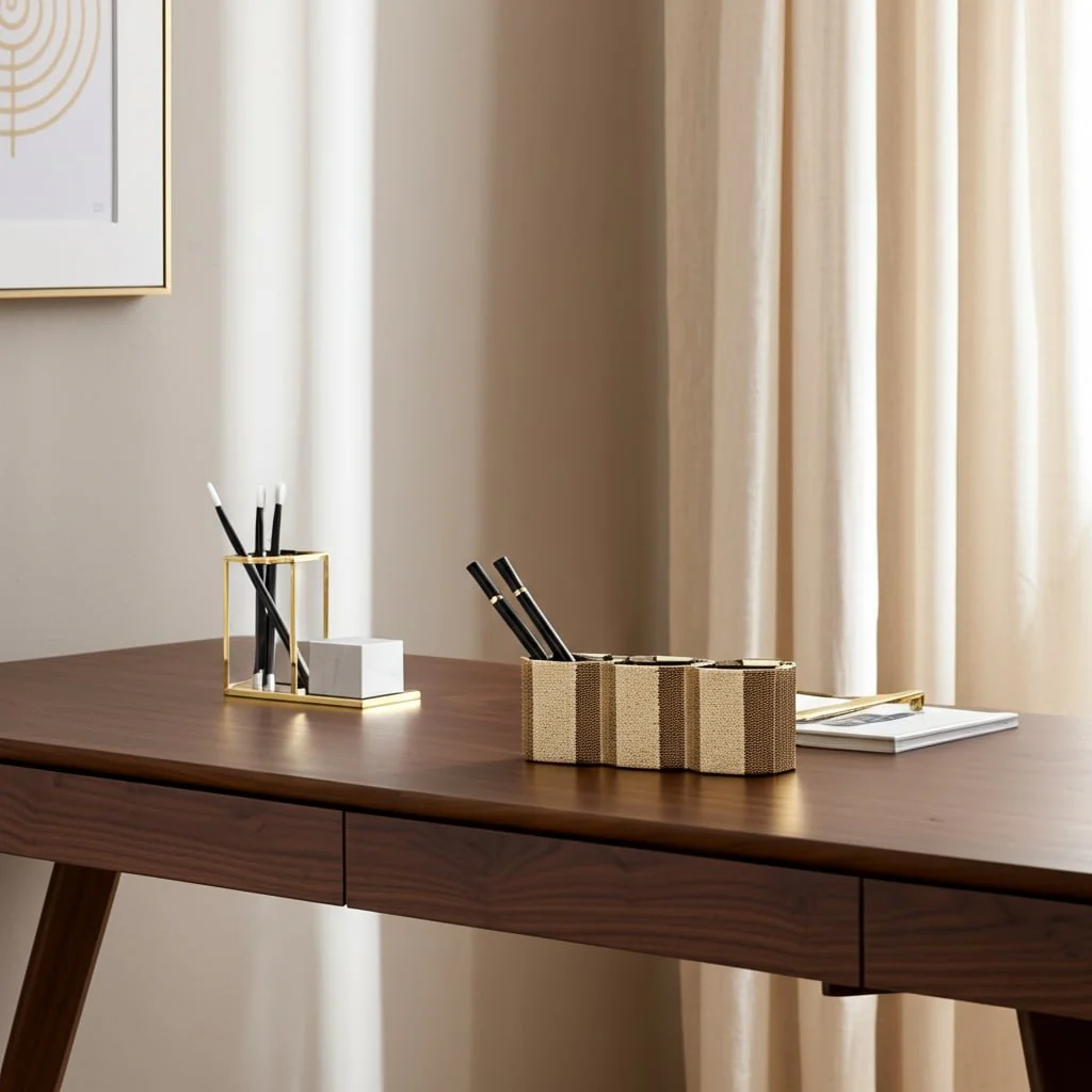 Ceramic 4" 3-cup Pencil Holder, Champagne - Image 9