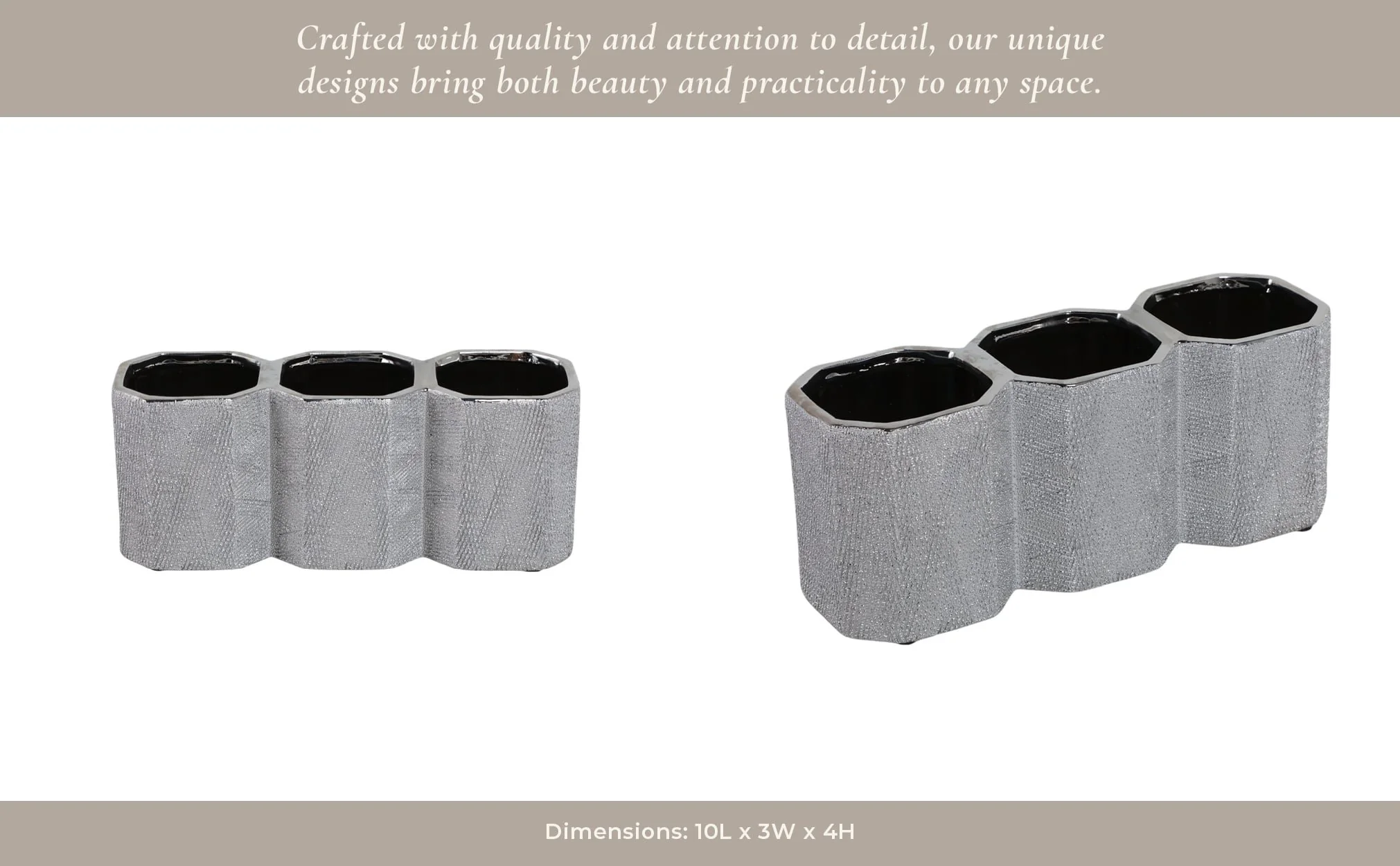 Ceramic 4" 3-cup Pencil Holder, Silver - Image 13
