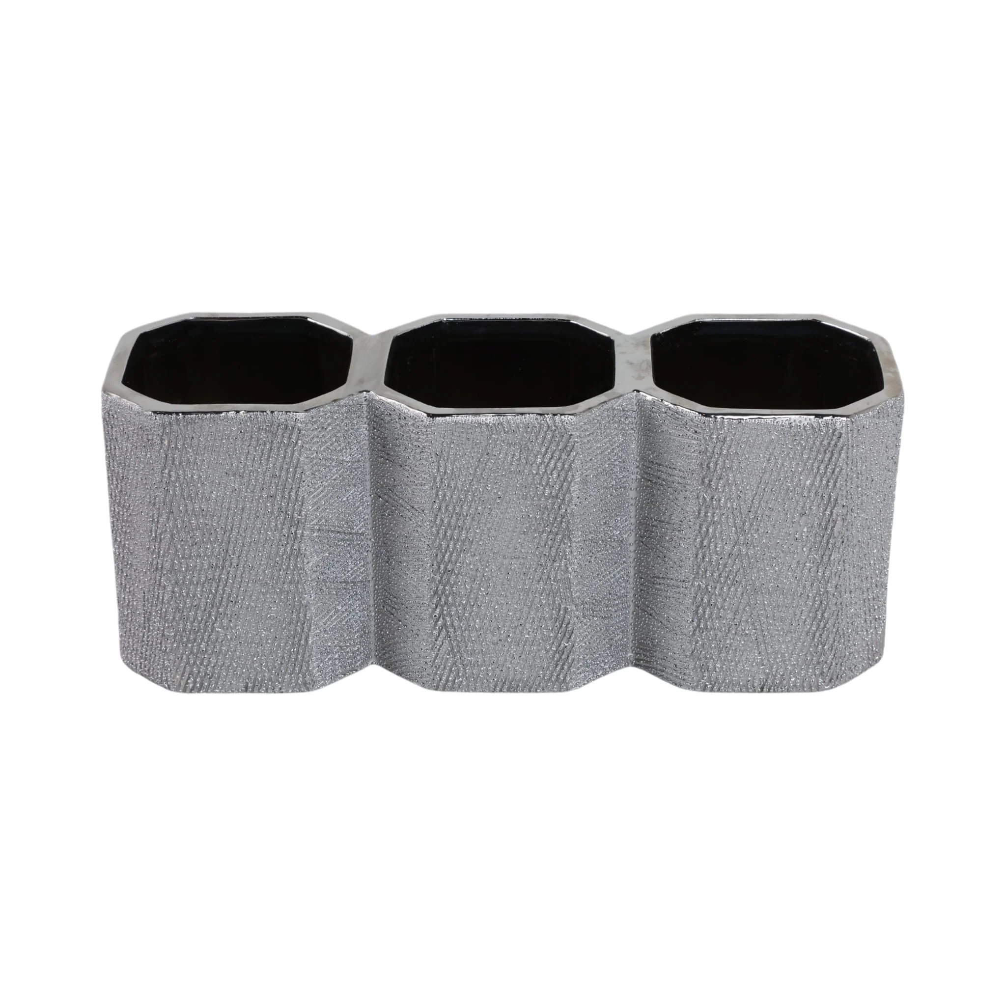 Ceramic 4" 3-cup Pencil Holder, Silver - Image 4