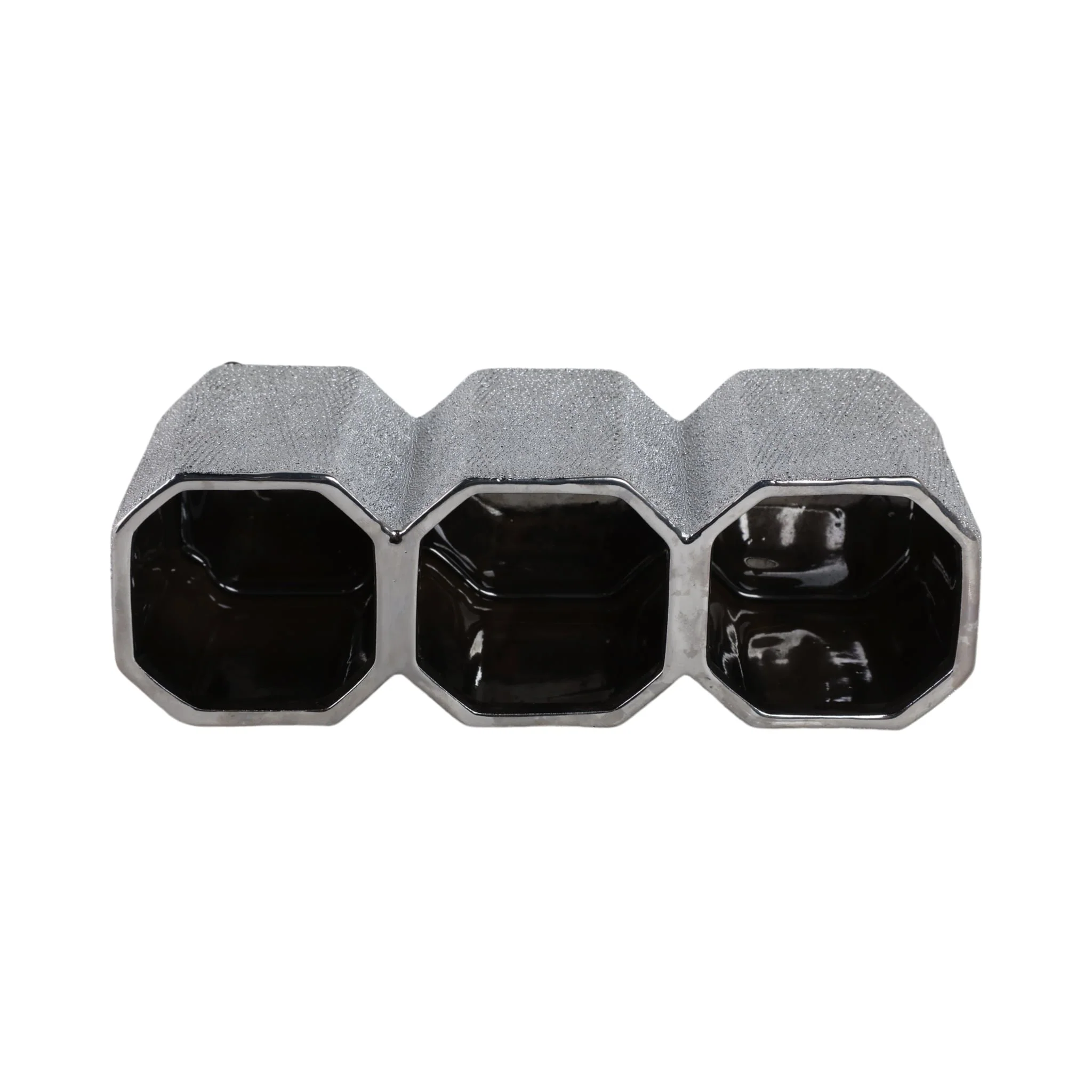 Ceramic 4" 3-cup Pencil Holder, Silver - Image 6