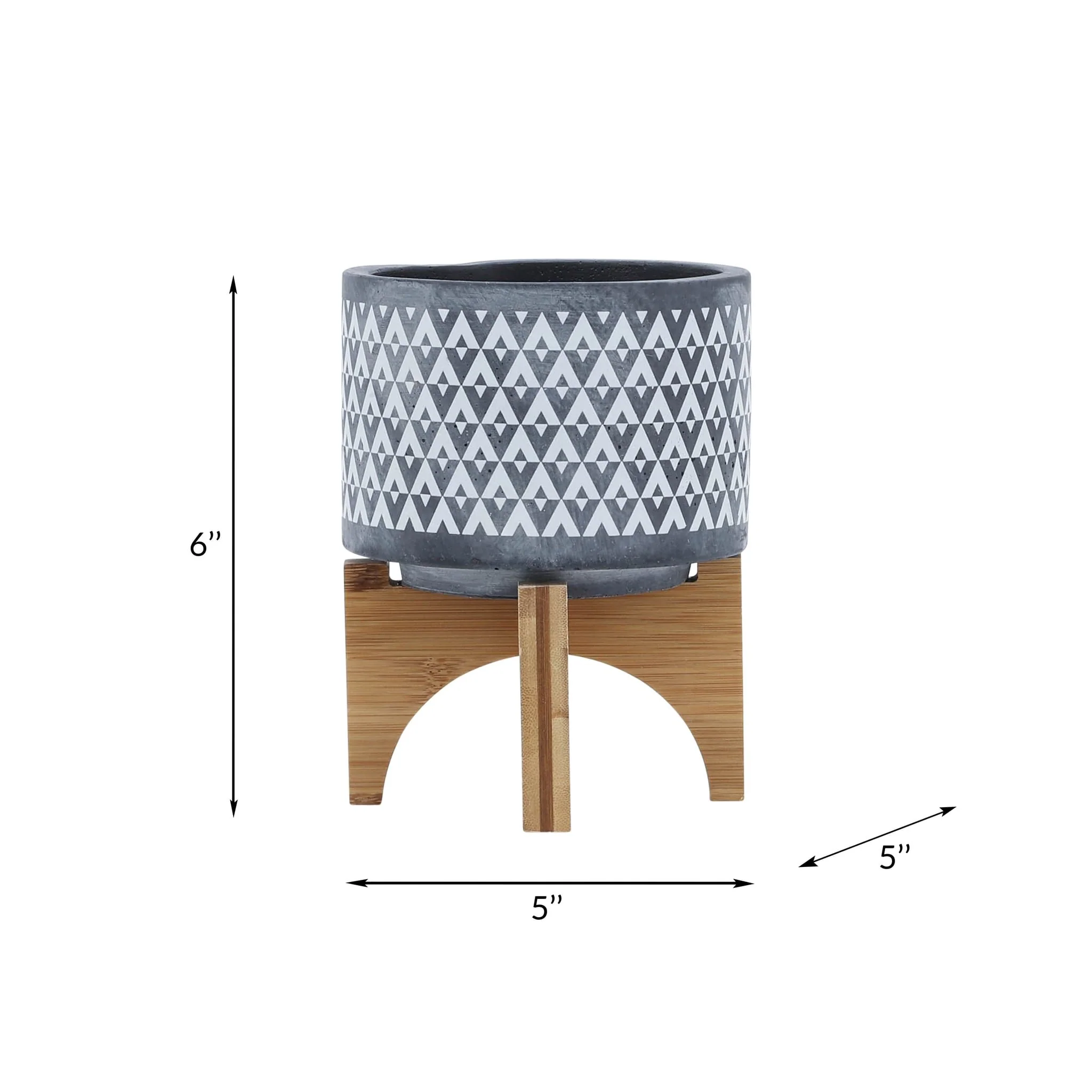 Ceramic 5" Aztec Planter On Wooden Stand, Gray - Image 8