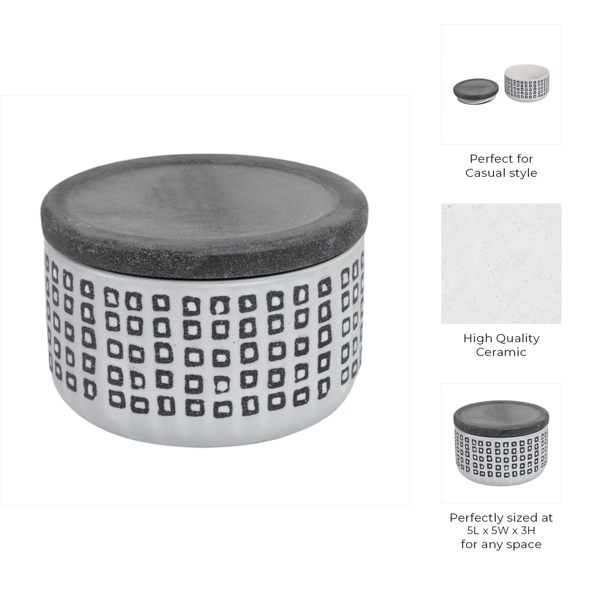 Ceramic 5"  Covered Dotted Jar, Black - Image 9