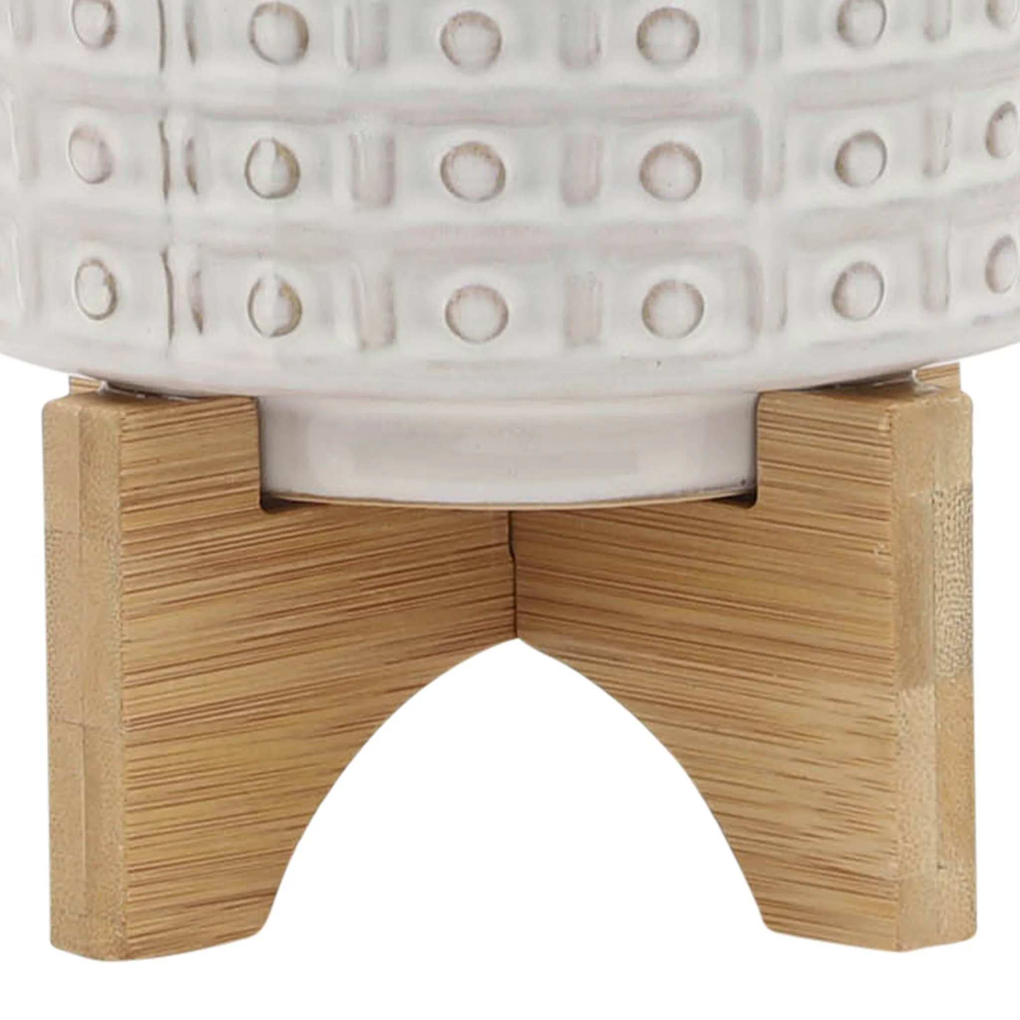 Ceramic 5" Dotted Planter W/wood Stand, Ivory - Image 7