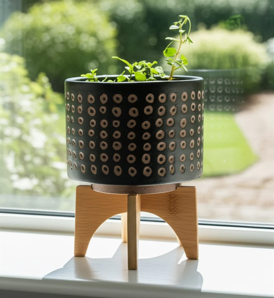 Ceramic 5" Planter On Stand, Brown - Image 12