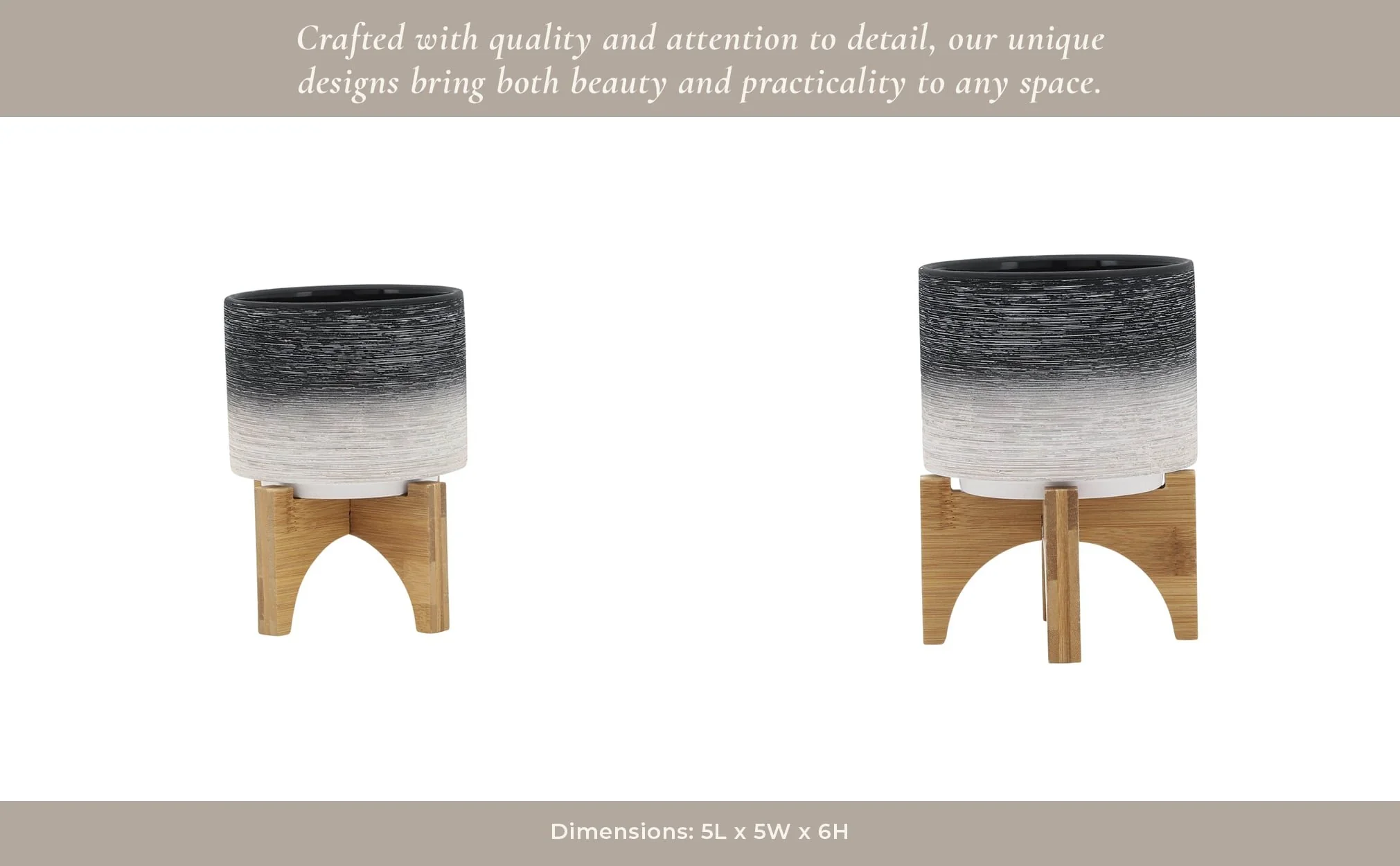 Ceramic 5" Planter On Wooden Stand, Gray - Image 14