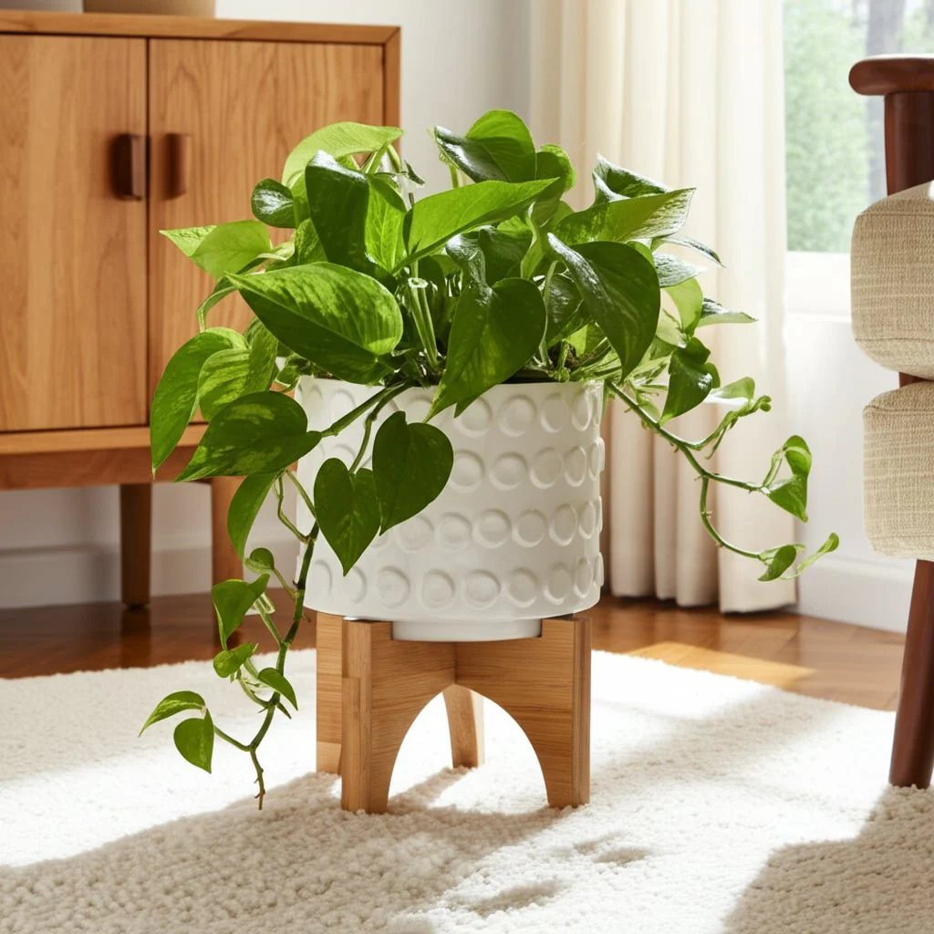 Ceramic 5" Planter On Wooden Stand, White - Image 12