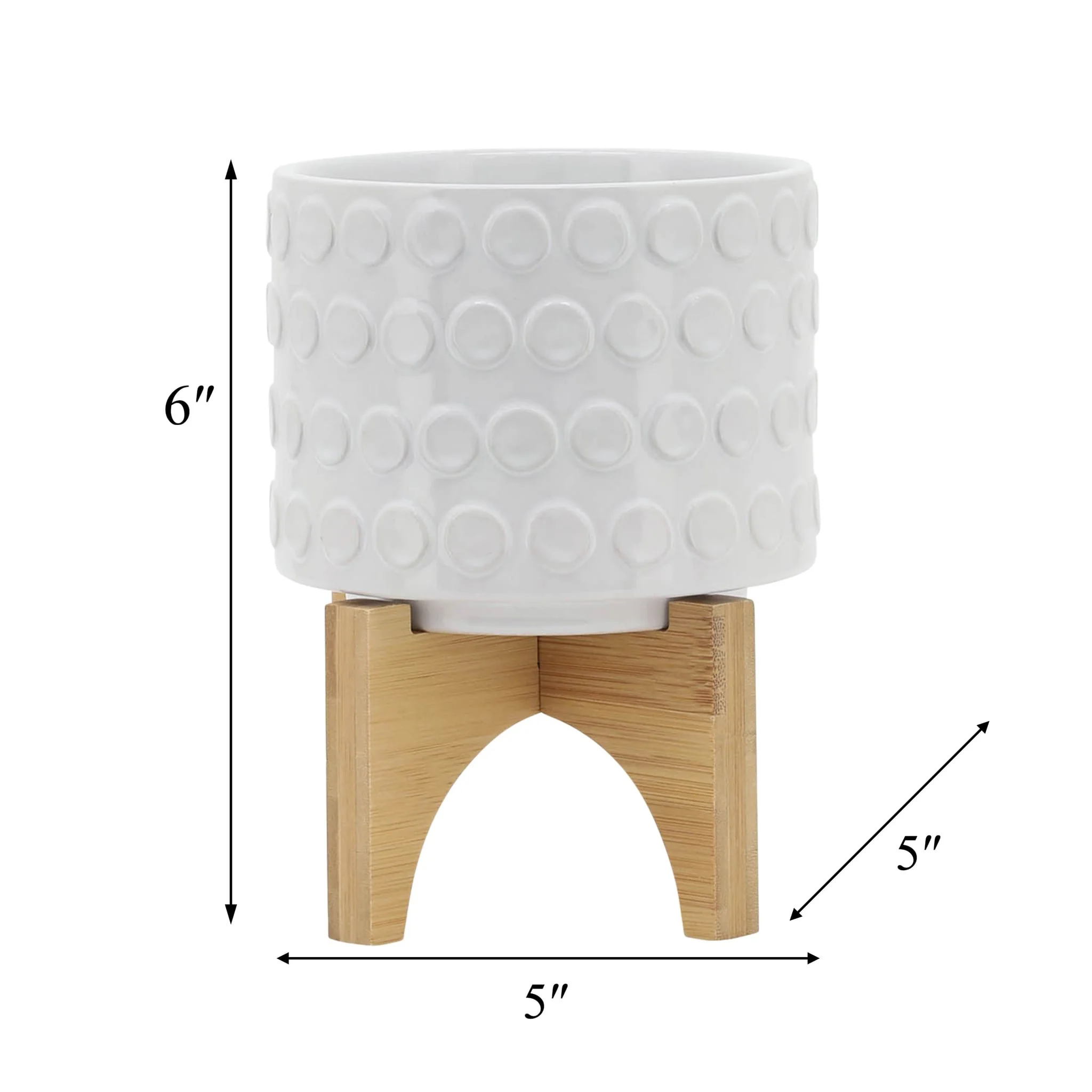 Ceramic 5" Planter On Wooden Stand, White - Image 8
