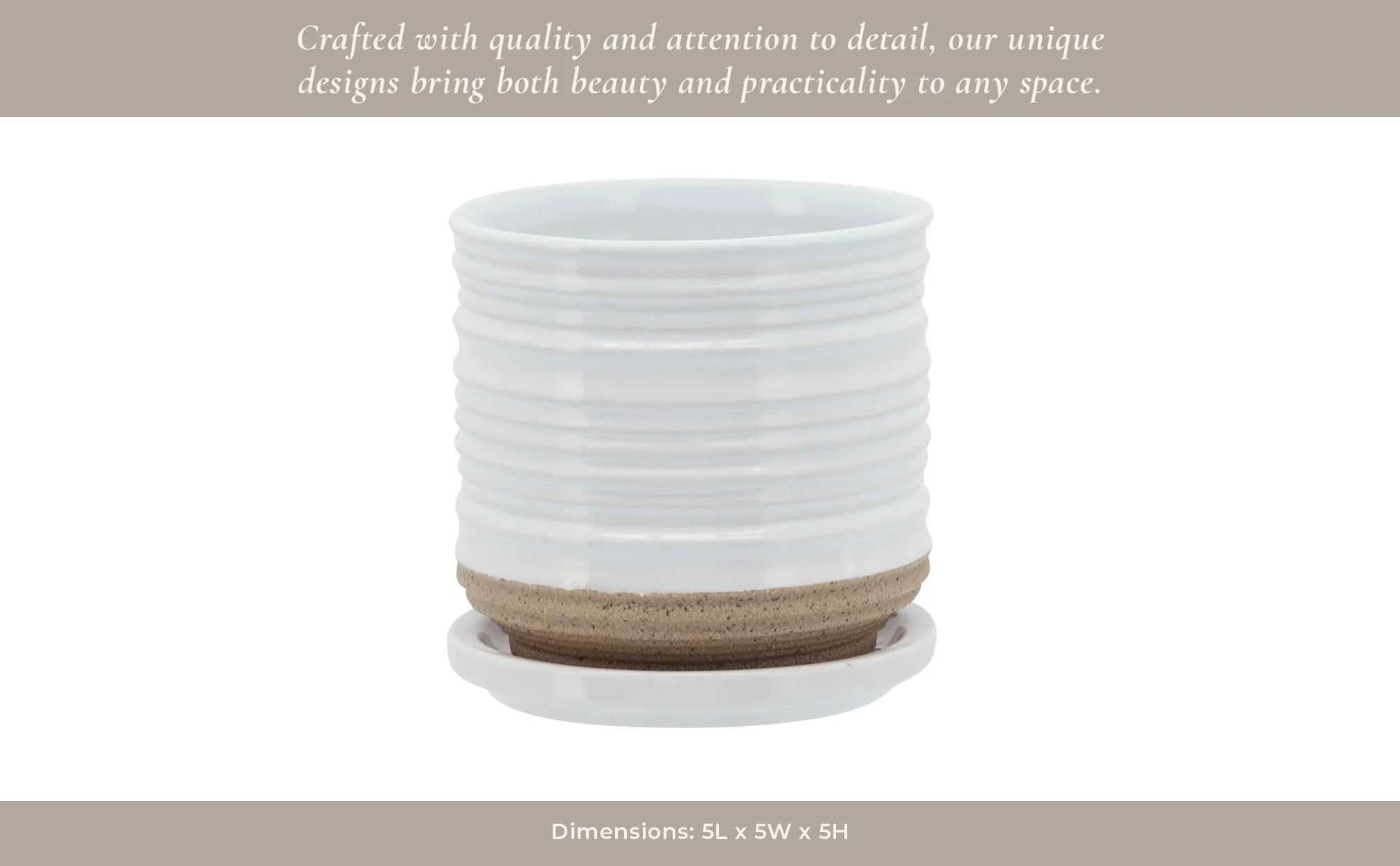 Ceramic 5" Planter W/ Saucer, White - Image 12