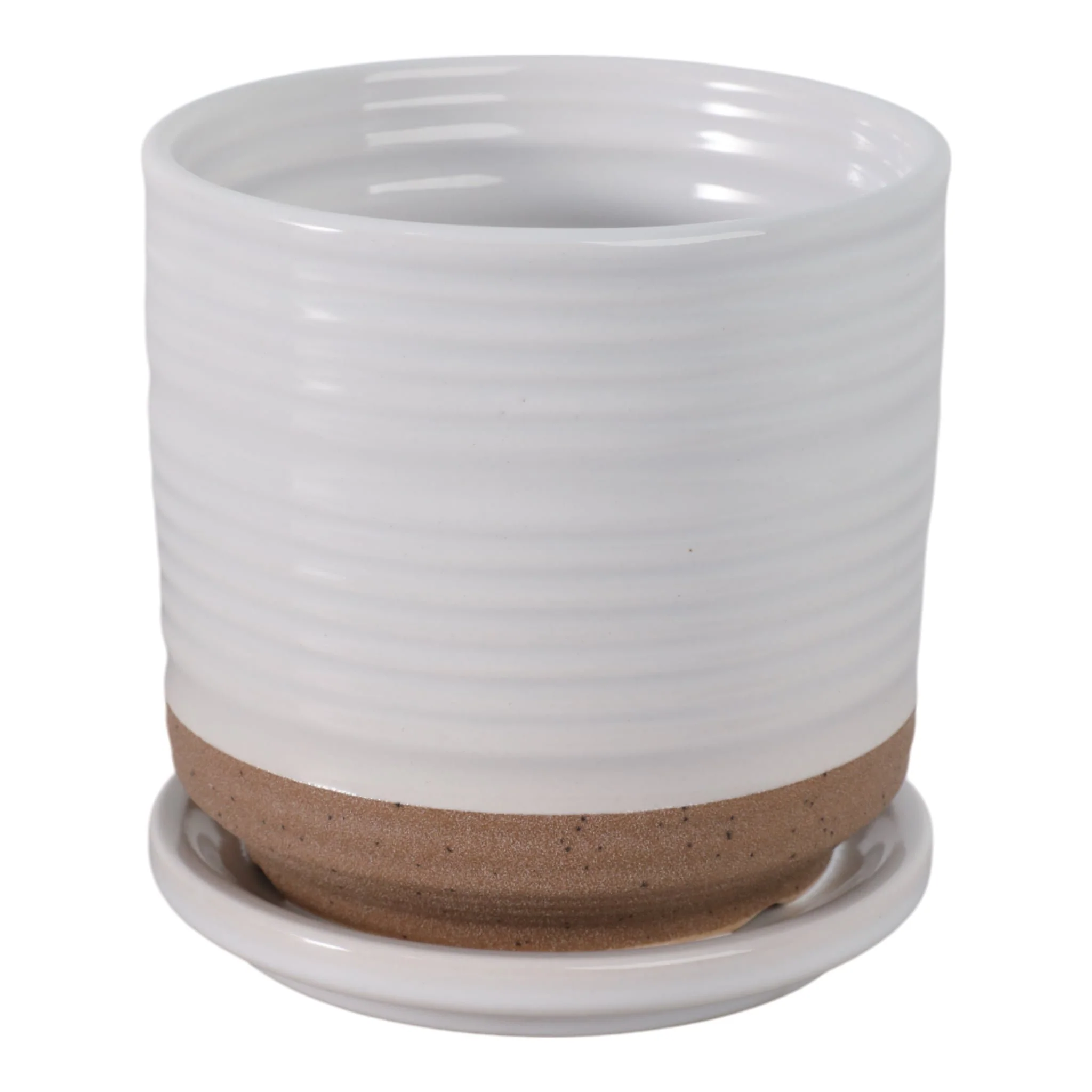 Ceramic 5" Planter W/ Saucer, White - Image 3