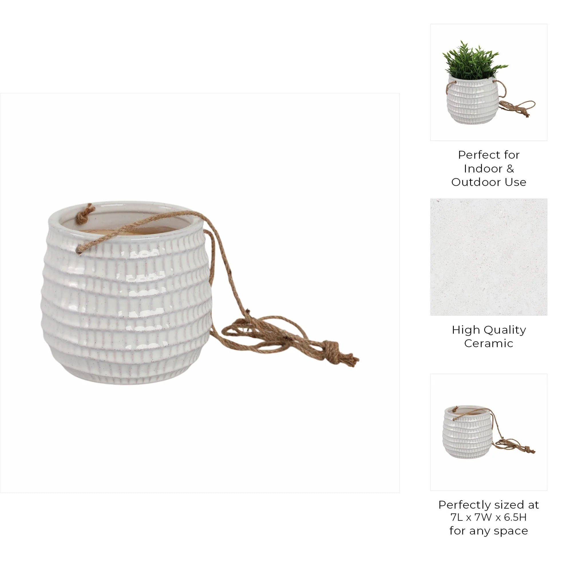 Ceramic 6" Dimpled Hanging Planter, Beige - Image 10