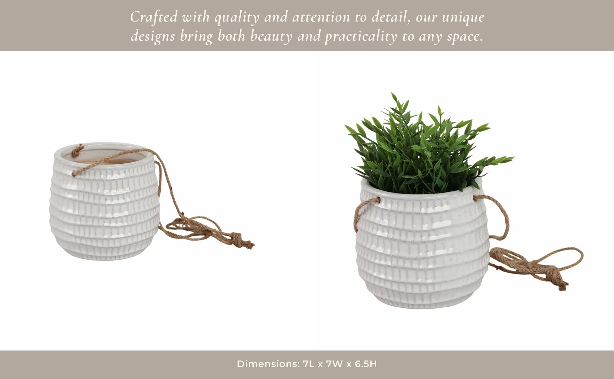 Ceramic 6" Dimpled Hanging Planter, Beige - Image 13