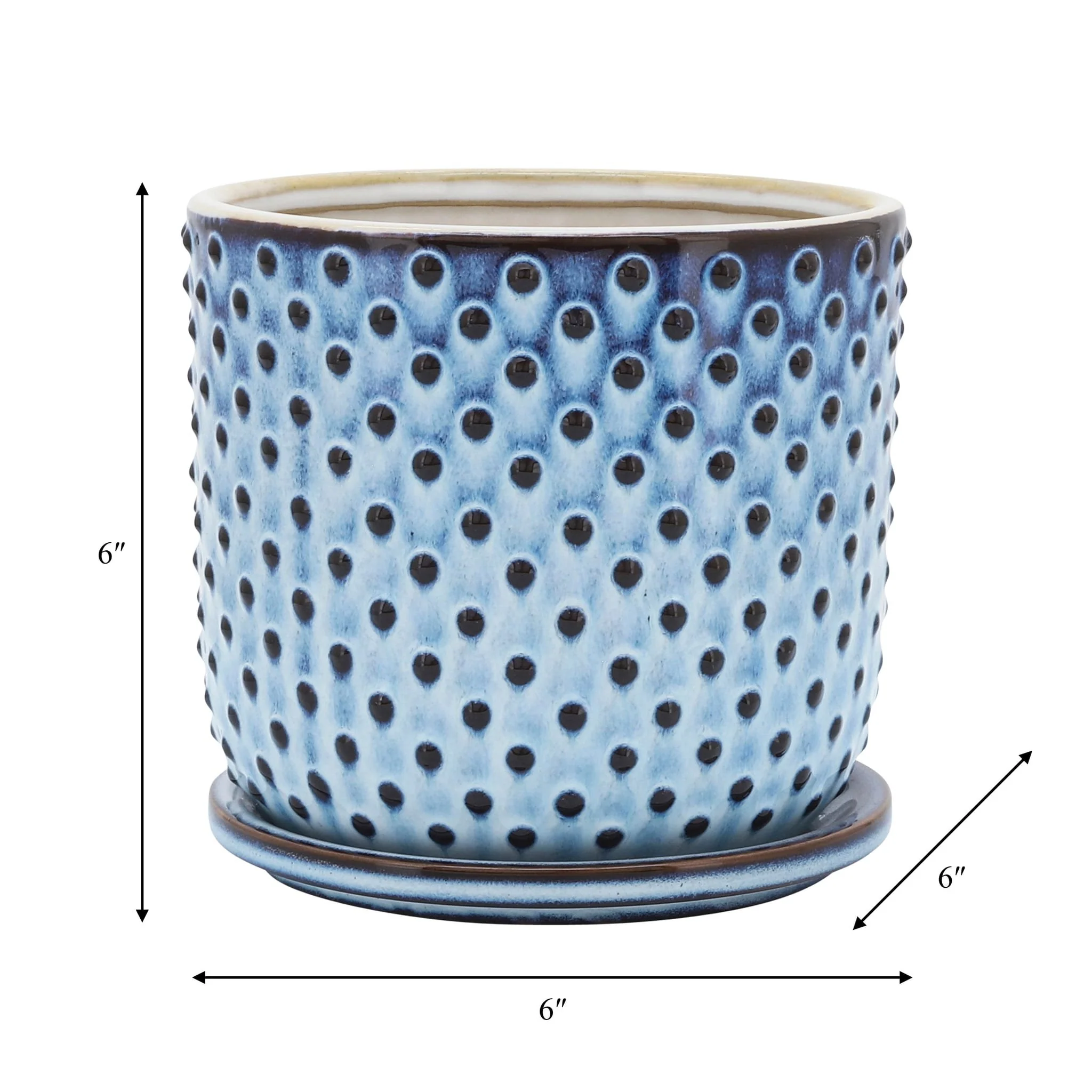 Ceramic 6" Dotted Planter W/ Saucer, Blue - Image 8