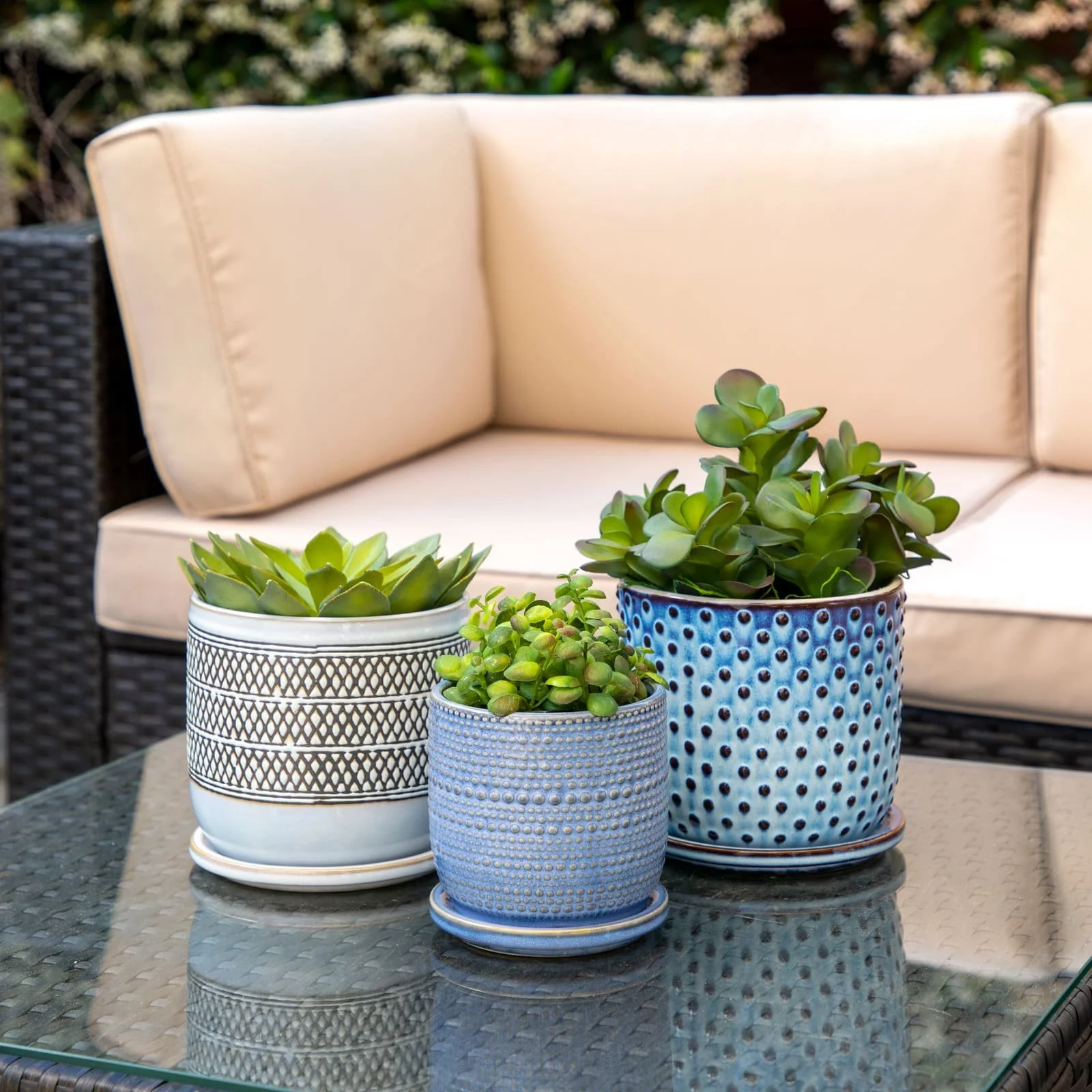 Ceramic 6" Dotted Planter W/ Saucer, Blue - Image 9