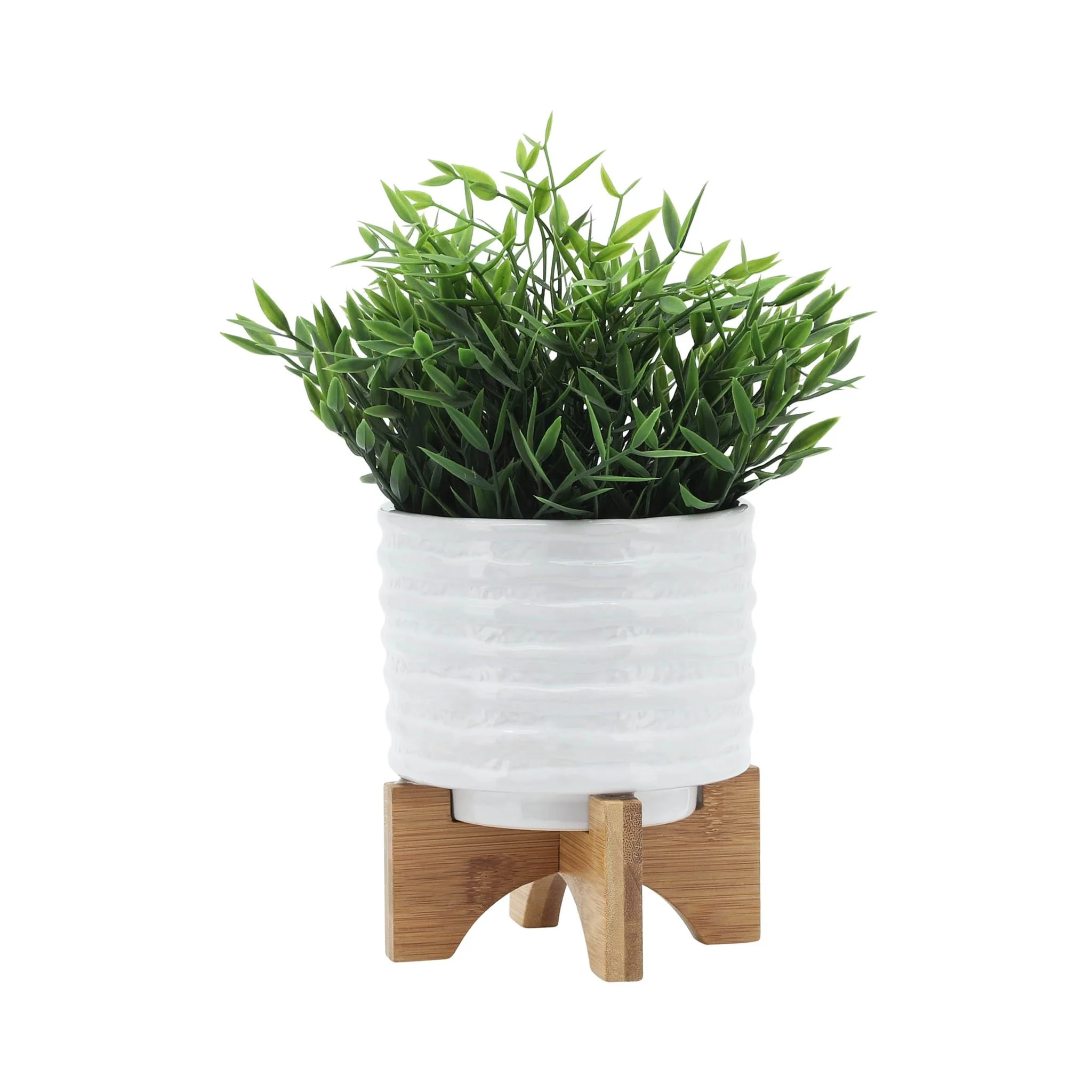 Ceramic 6" Planter On Stand, White Stripe - Image 3