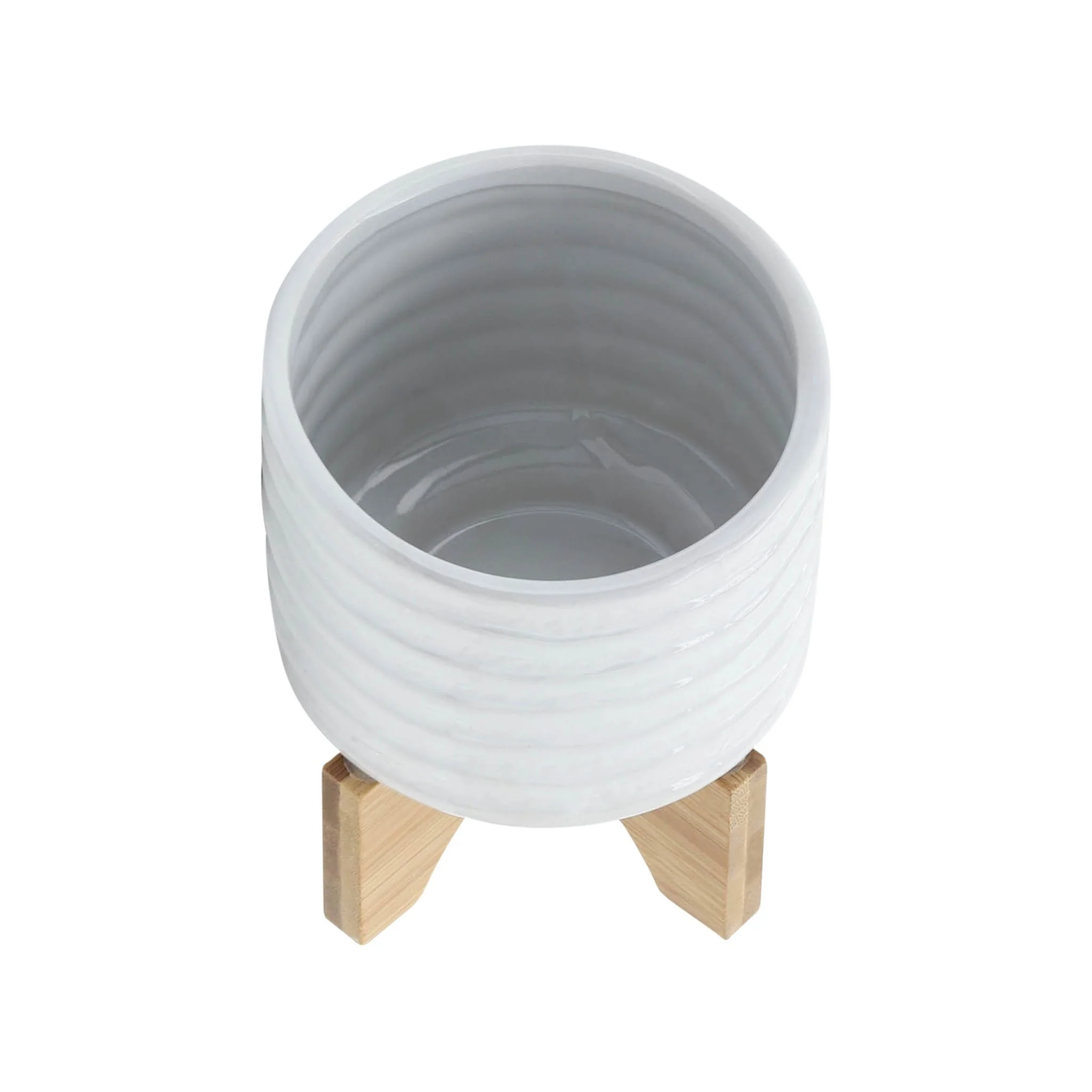 Ceramic 6" Planter On Stand, White Stripe - Image 4