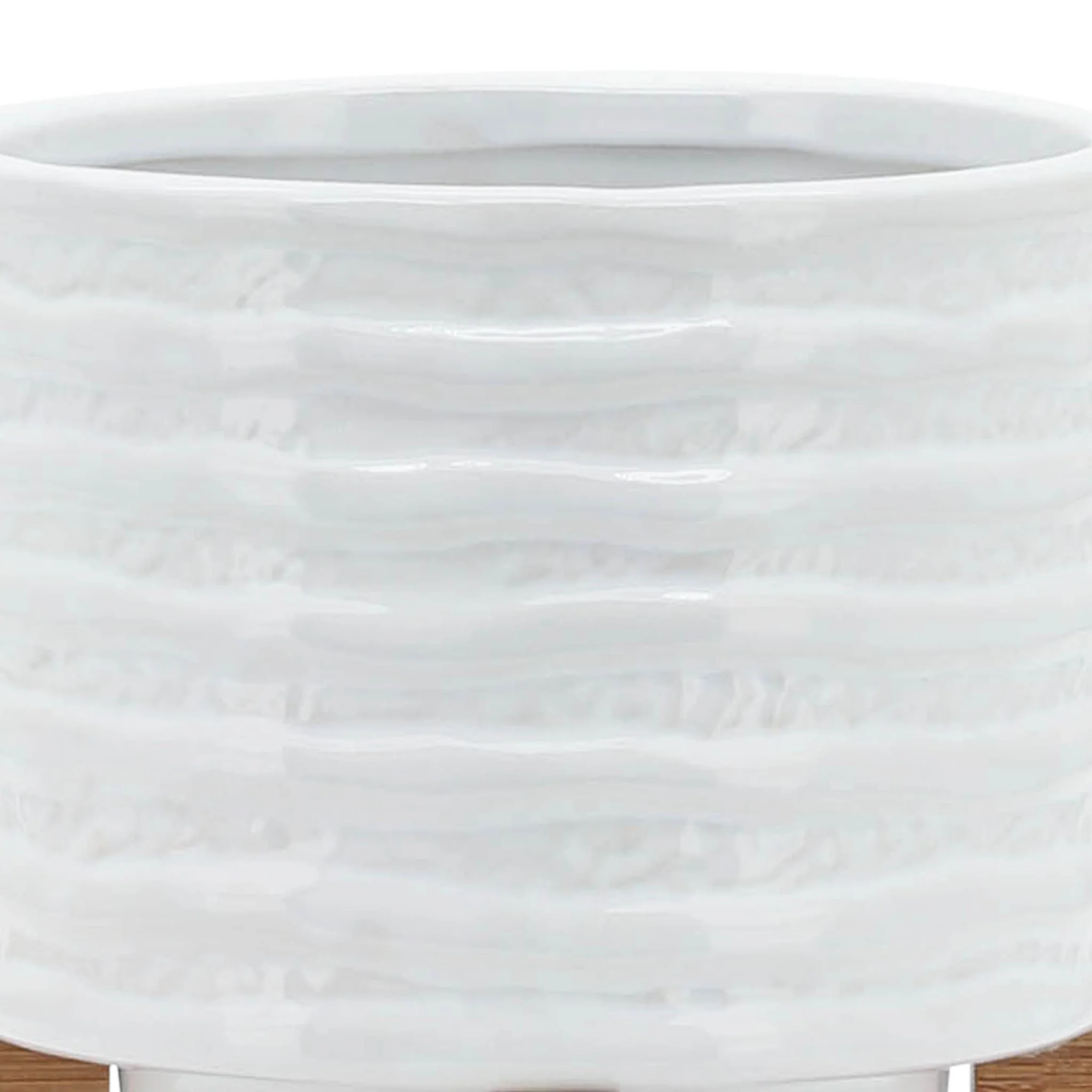 Ceramic 6" Planter On Stand, White Stripe - Image 6