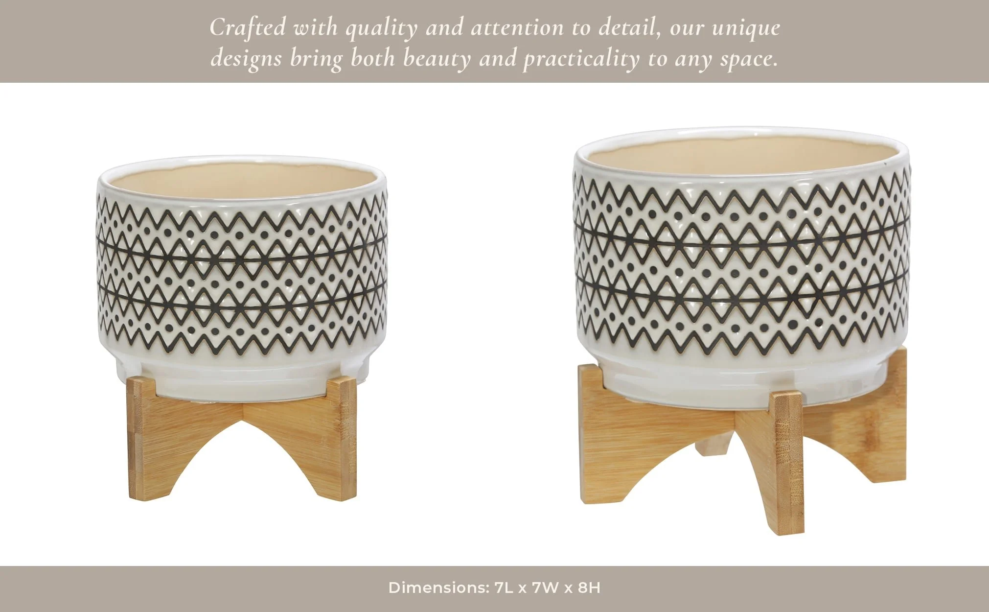 Ceramic 7" Abstract Planter On Stand, Ivory - Image 12