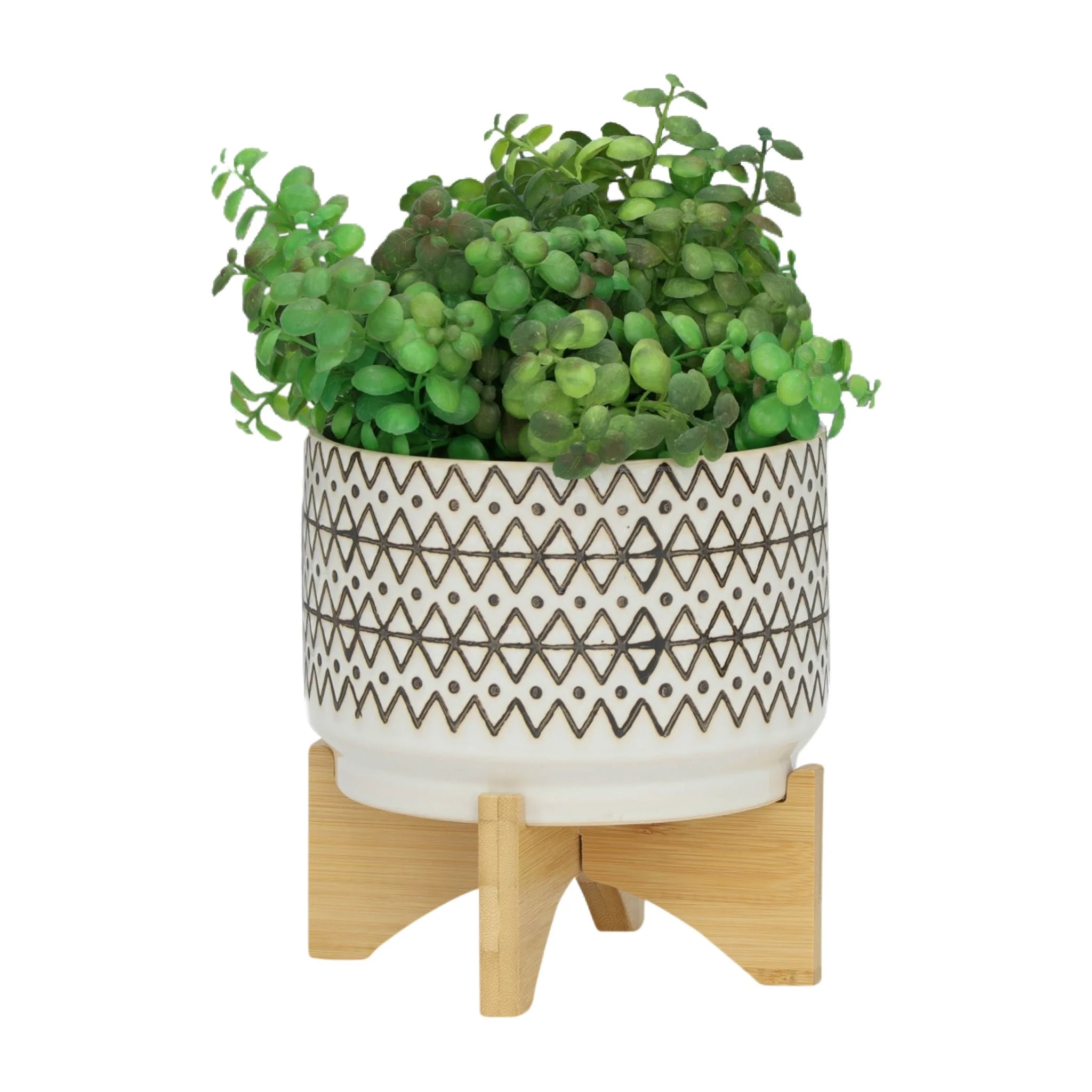 Ceramic 7" Abstract Planter On Stand, Ivory - Image 4