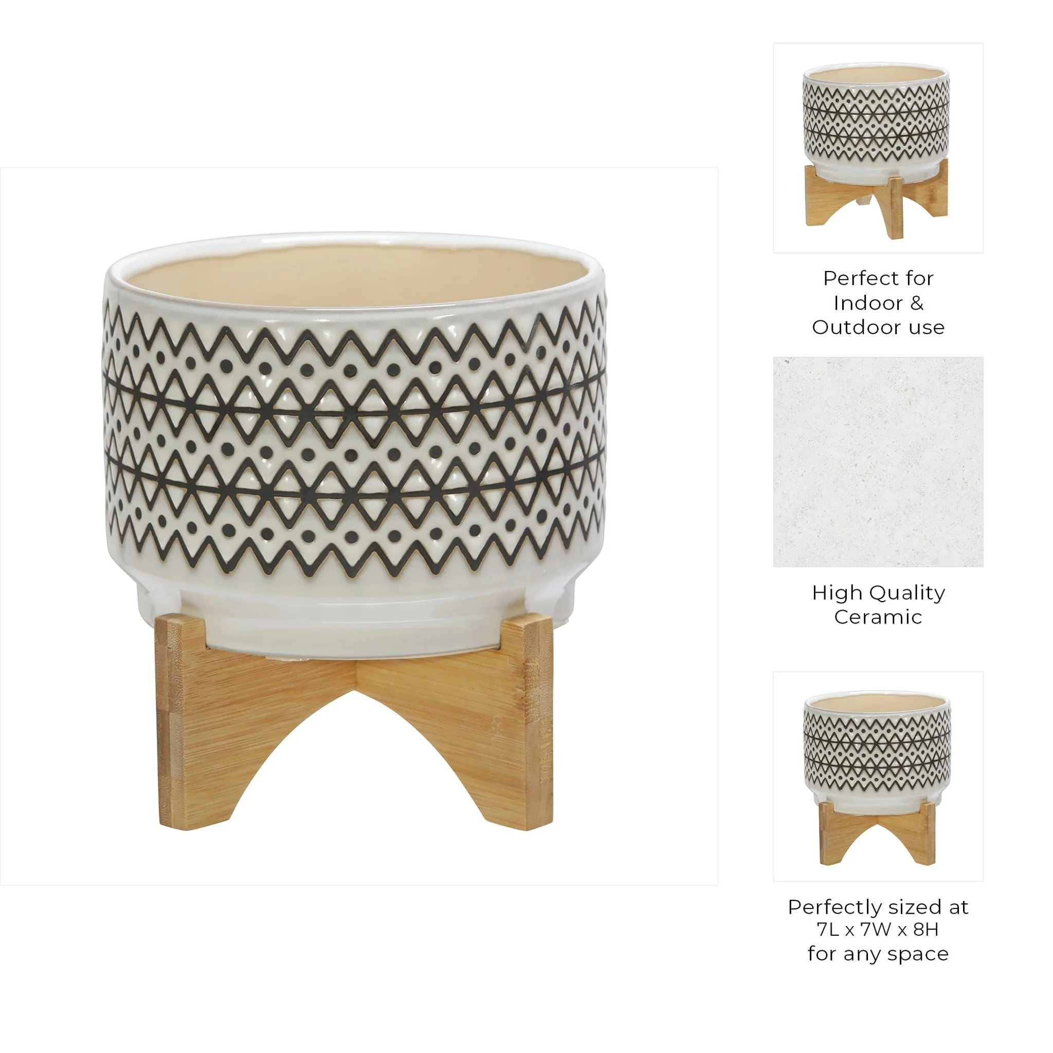 Ceramic 7" Abstract Planter On Stand, Ivory - Image 9