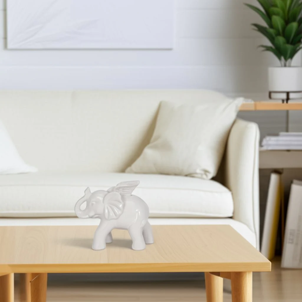 Ceramic 7" Elephant Angel Figurine, White - Image 13