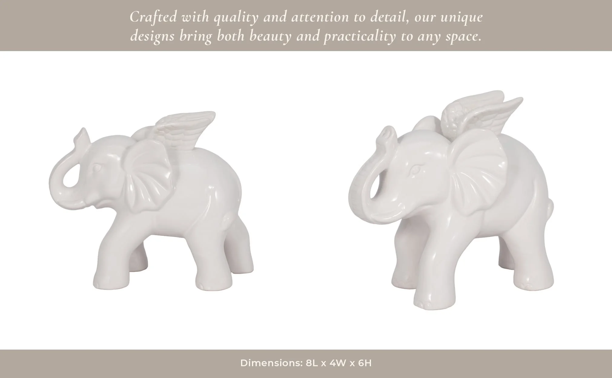 Ceramic 7" Elephant Angel Figurine, White - Image 14