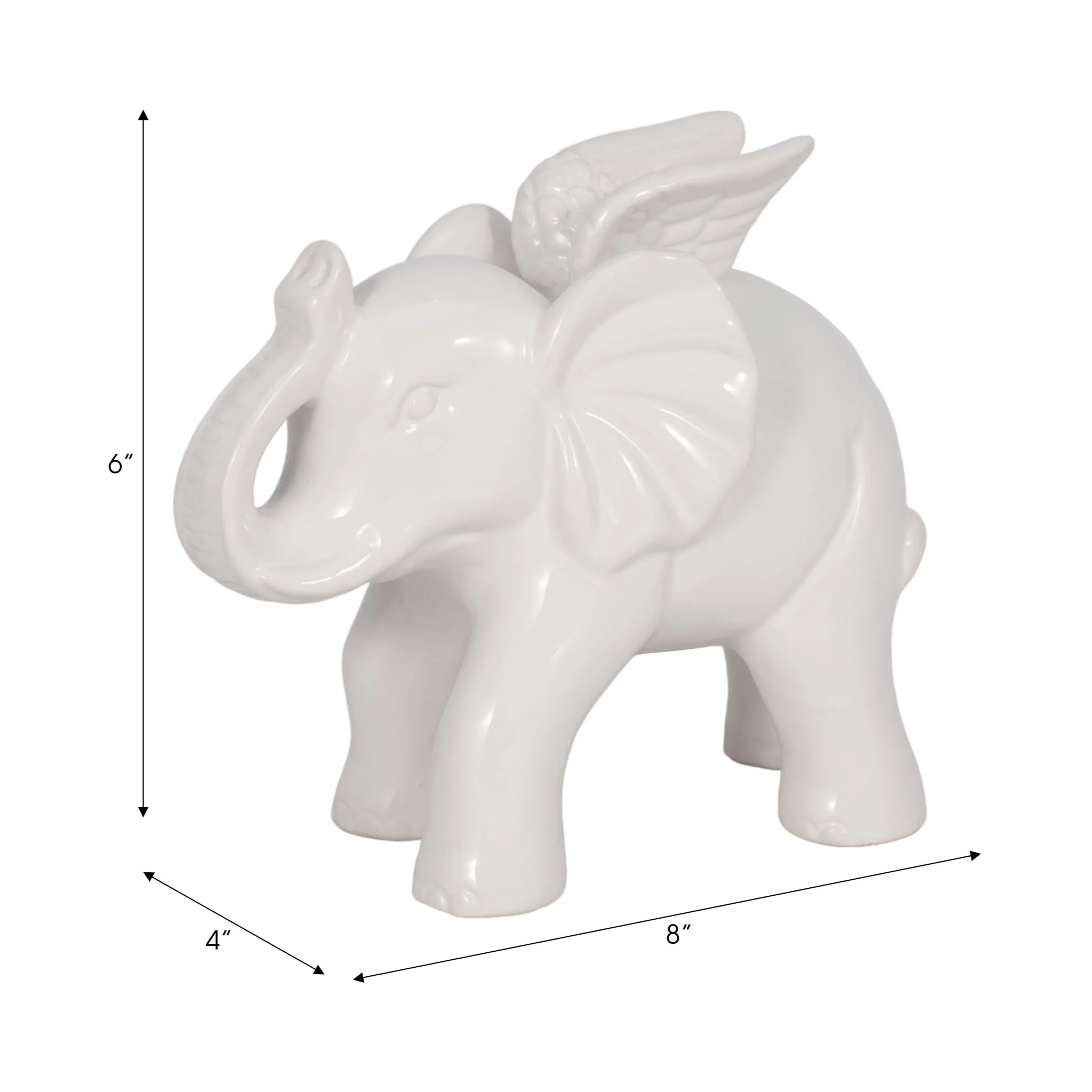 Ceramic 7" Elephant Angel Figurine, White - Image 8