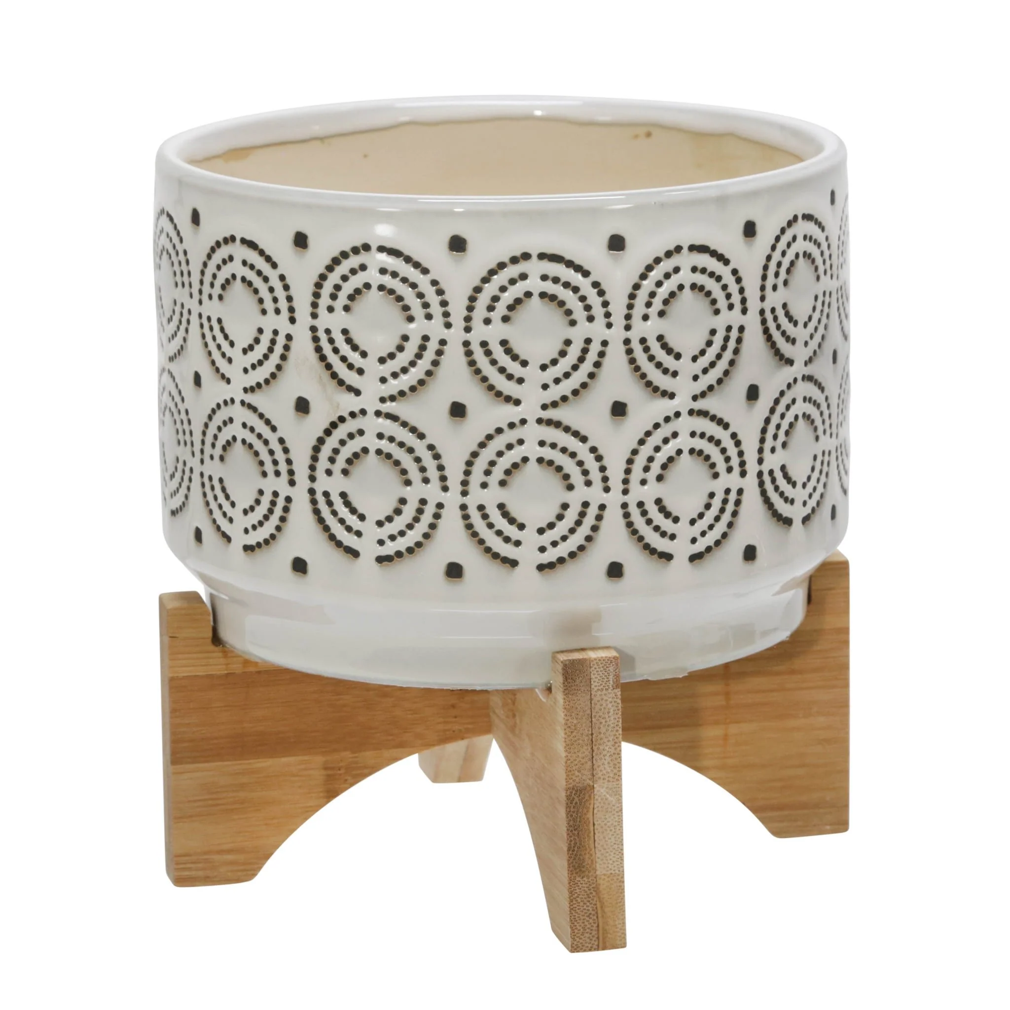 Ceramic 7" Swirl Planter On Stand, Ivory - Image 2