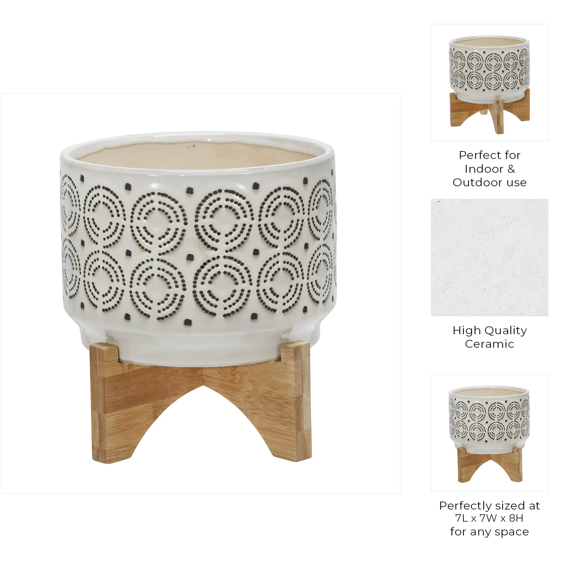 Ceramic 7" Swirl Planter On Stand, Ivory - Image 9
