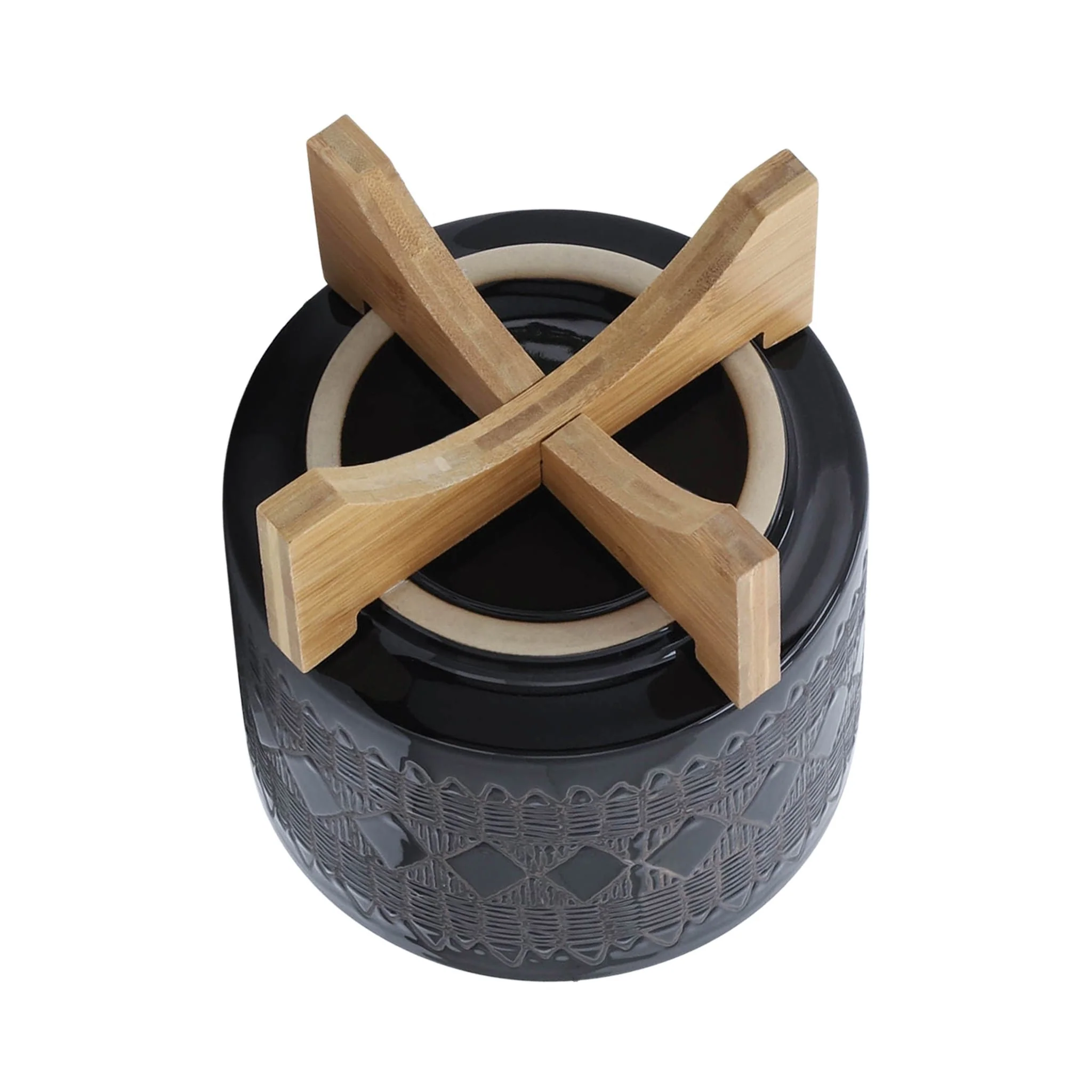 Ceramic 8" Aztec Planter On Wooden Stand, Black - Image 5
